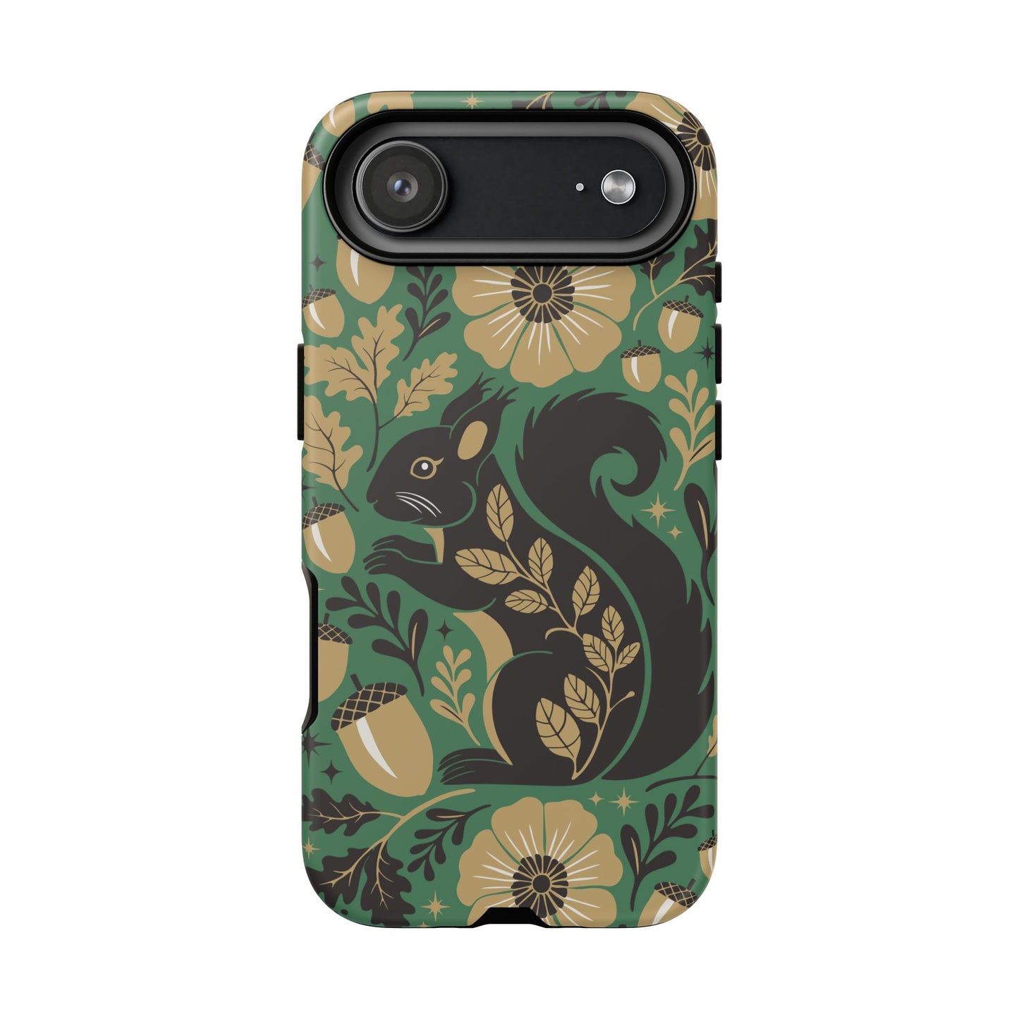 Green Squirrel Floral Pattern Cell Phone Case | Botanical Folk Art Acorn Leaves Design, Iphone Google Pixel Samsung Cases Matte Finish