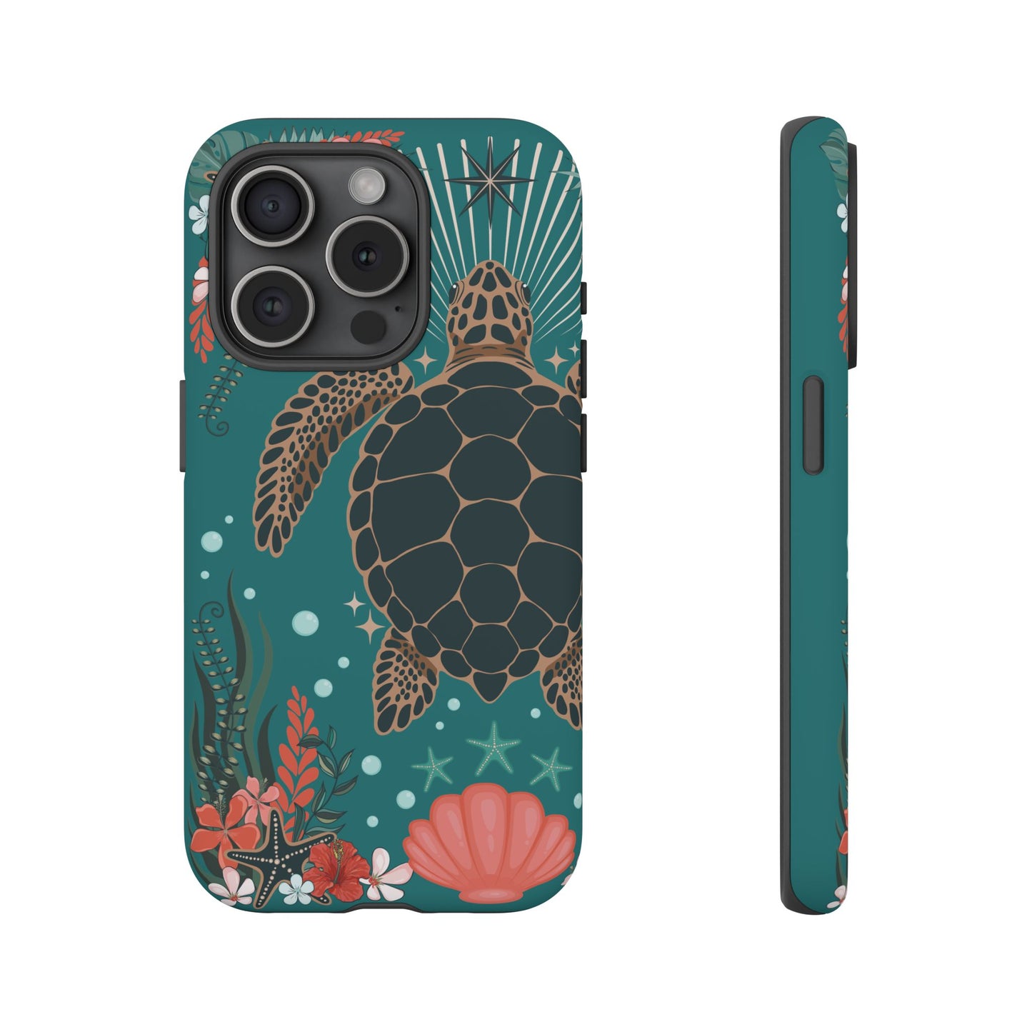 Sea Turtle Illustration Phone Case | Ocean Turtles Coral Floral Pattern Cell Phone Cases - Iphone, Google Pixel, Samsung - Matte Finish