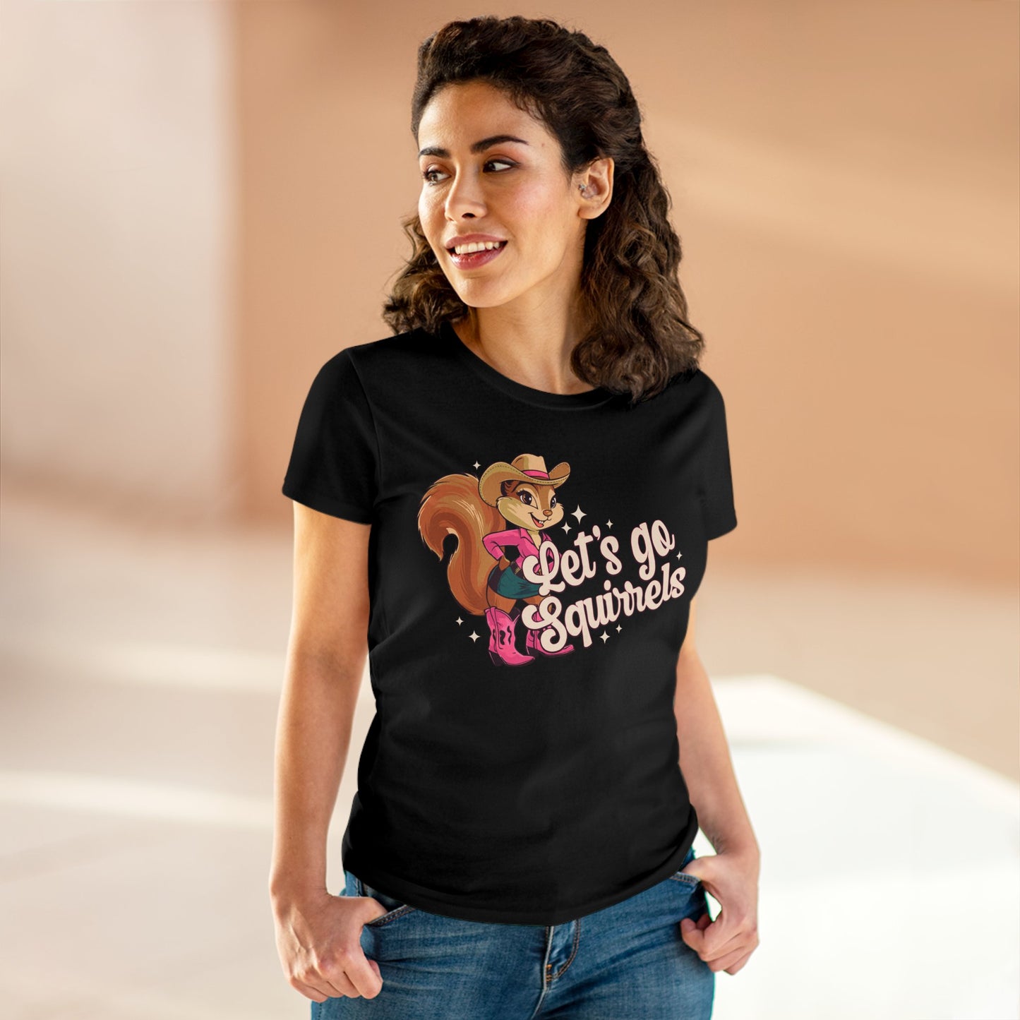 Let's Go Squirrels Ladies T-shirt - Women's Midweight Cotton Tee - Fun Squirrel Print