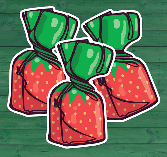 2" Strawberry Hard Candy Stickers, Retro Candy Strawberries Vinyl Decal Sticker, Nostalgic Candies Waterproof Outdoor Decals