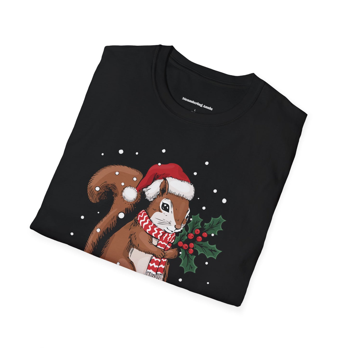 Christmas Squirrel T-Shirt, Festive Holiday Xmas Squirrels In Santa Hat Cotton Tee, Cute Snowy Winter Animal Short Sleeve Top Unisex