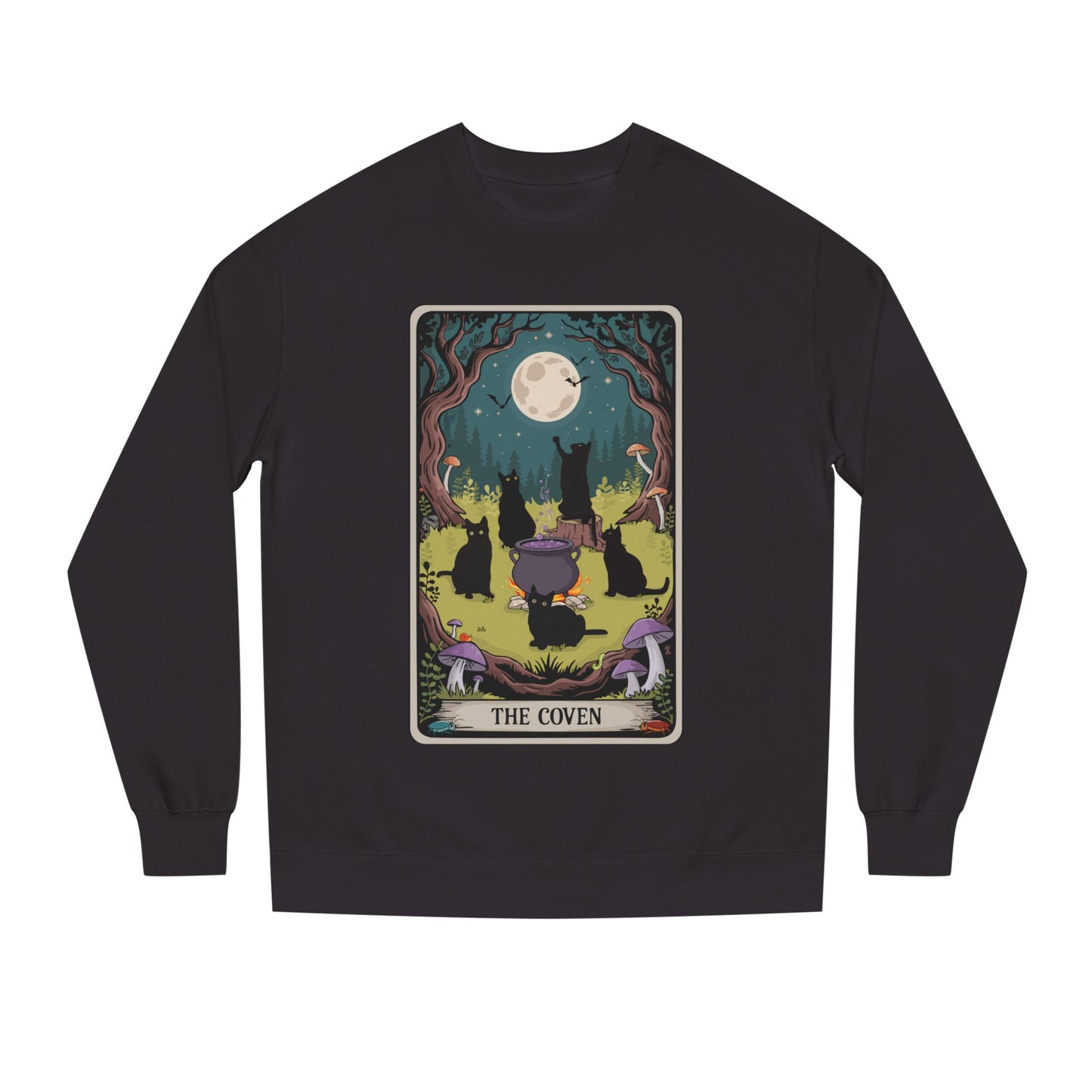 Tarot Card Coven Witchy Black Cats Sweatshirt, Goth Cat Long Sleeve Top, Witchy Halloween Sweatshirts