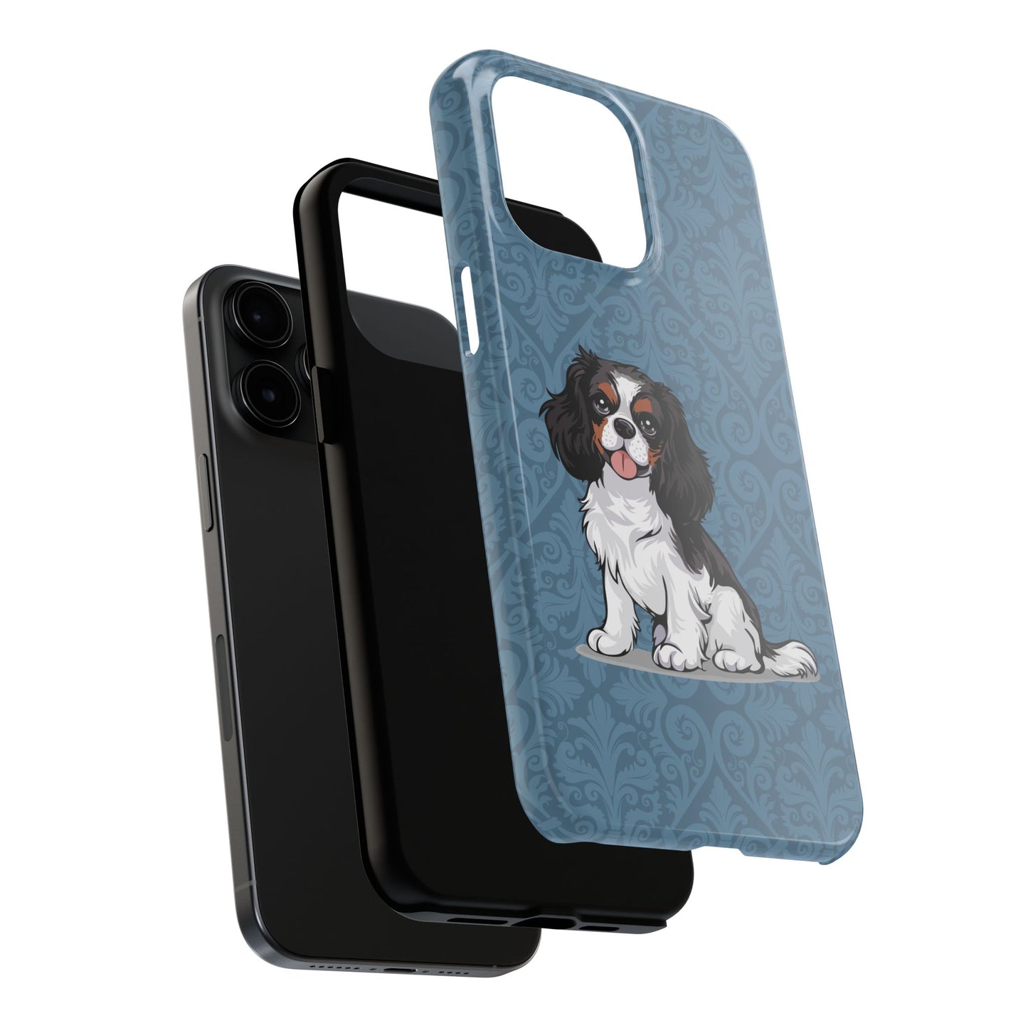 Tricolor Cavalier King Charles Spaniel Dog Phone Case, Tough Phone Cases Pet Dogs Blue Pattern