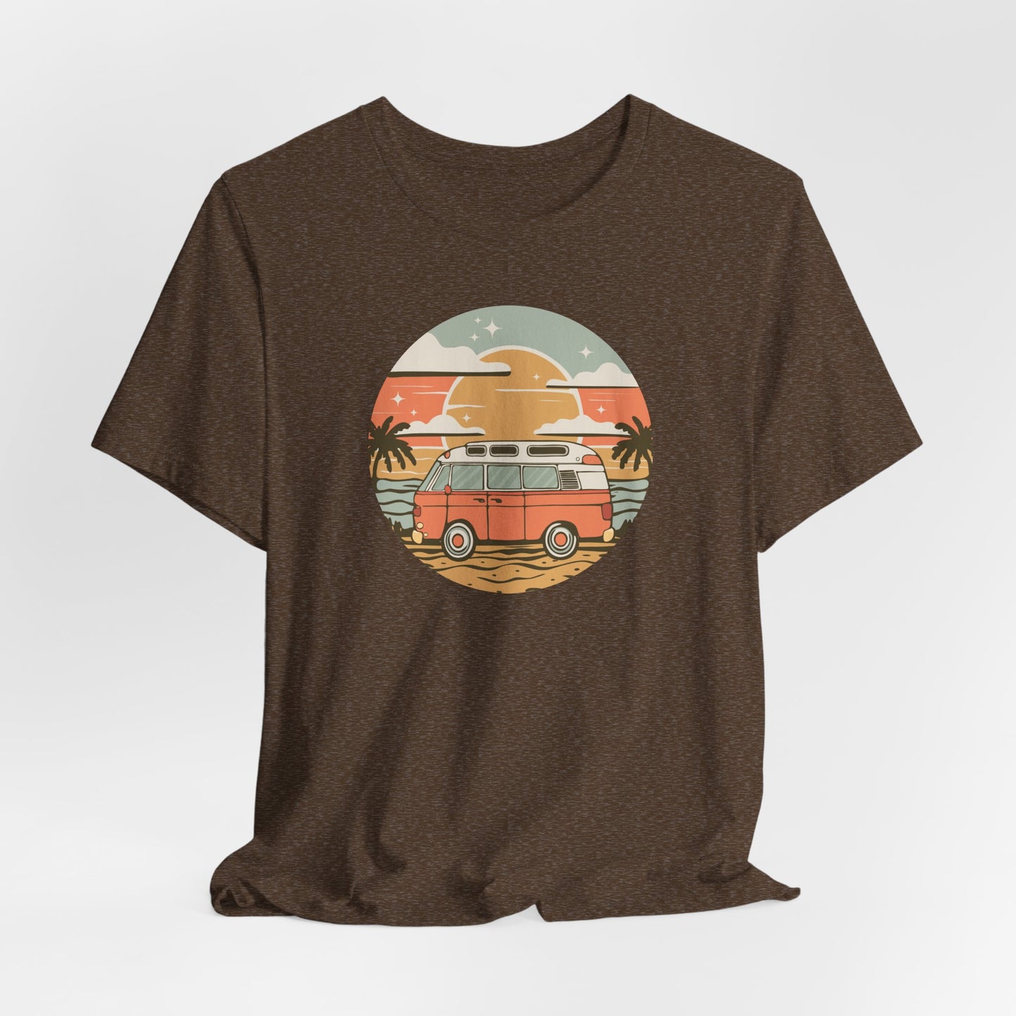 Vintage Surf Van T-Shirt | Retro Beach Sunset, Palm Trees, Camping Vanlife Tee California Travel