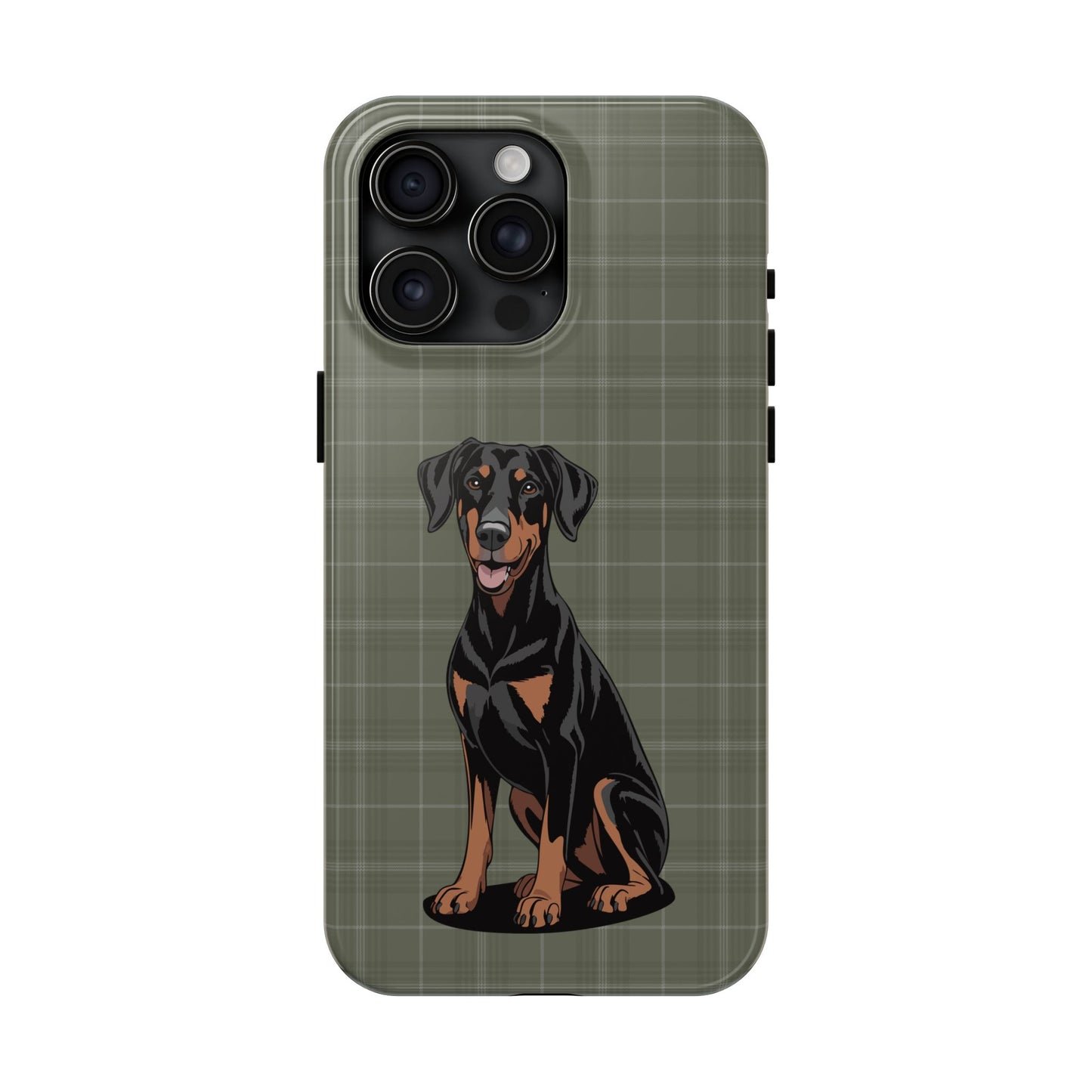 Doberman Pinscher Dog Phone Case, Tough Phone Cases Pet Dogs Green Plaid Pattern