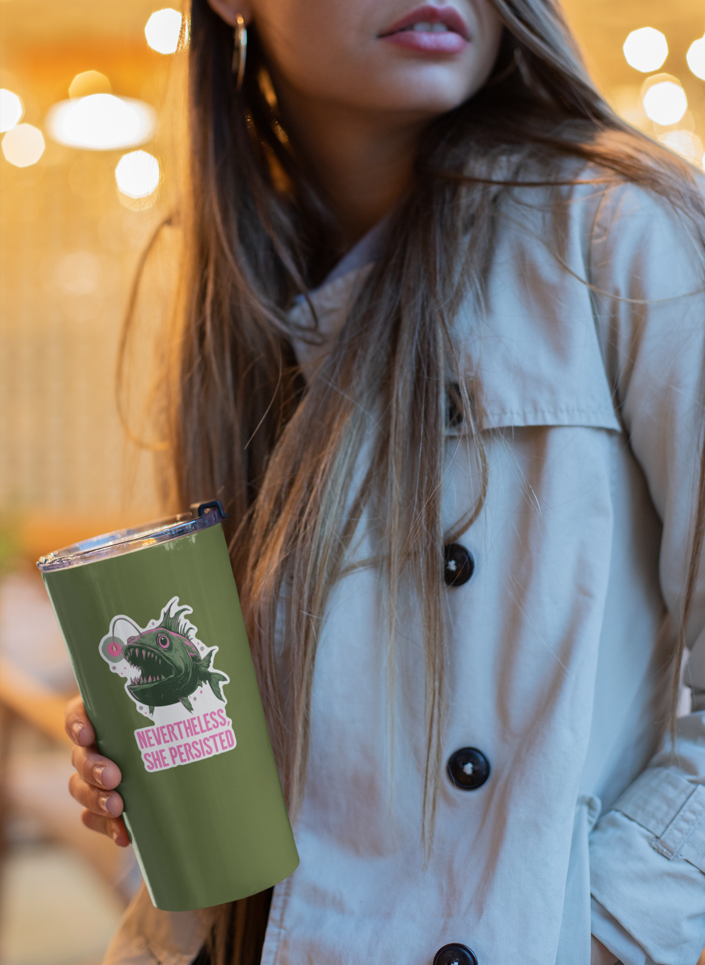 3.5" Anglerfish Nevertheless, She Persisted Sticker - Deep Sea Angler Fish Decal Stickers