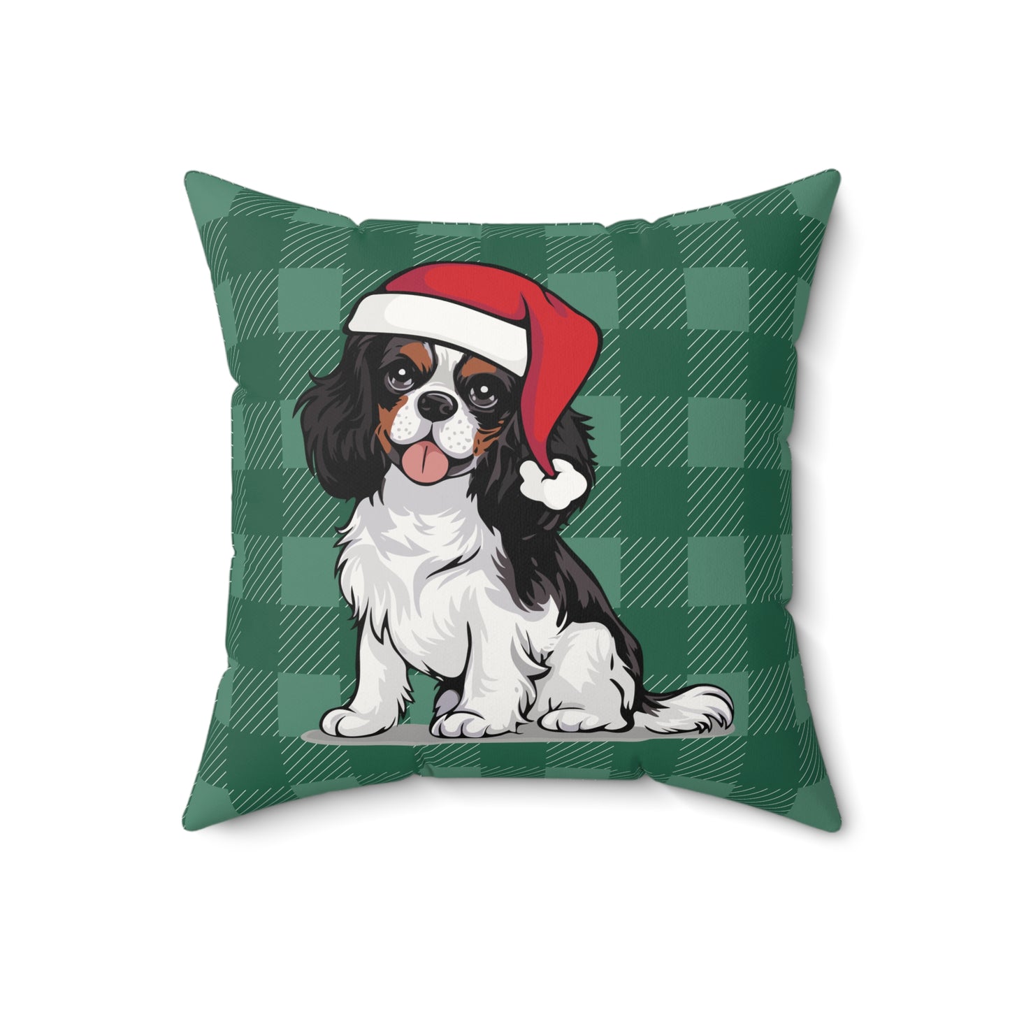 Christmas Dogs Throw Pillow, Cavalier King Charles Spaniel Dog Holiday Home Decor, Faux Suede Plaid Cushion Pillows, Christmas Decorations