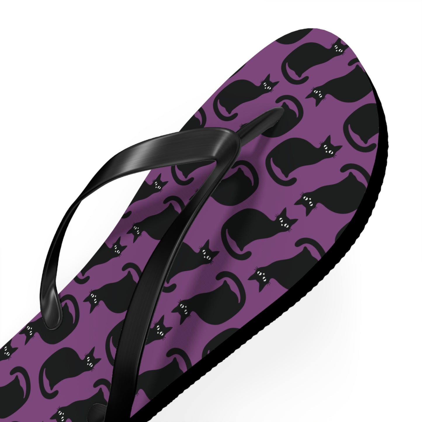 Black Cat Pattern Flip Flops | PurpleGoth Cat Silhouette Beach Sandals, Halloween Spooky Gothic Summer Footwear