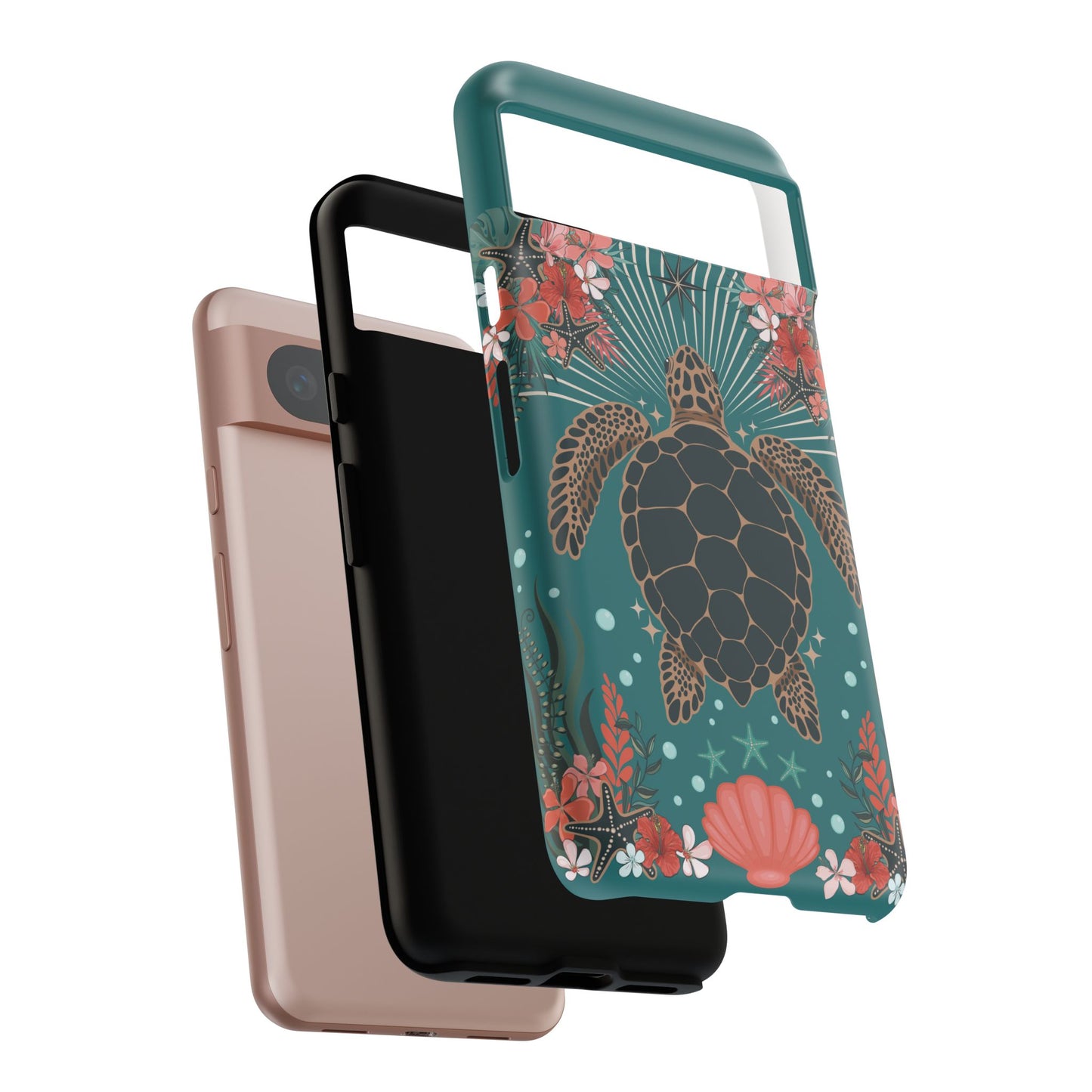 Sea Turtle Illustration Phone Case | Ocean Turtles Coral Floral Pattern Cell Phone Cases - Iphone, Google Pixel, Samsung - Matte Finish