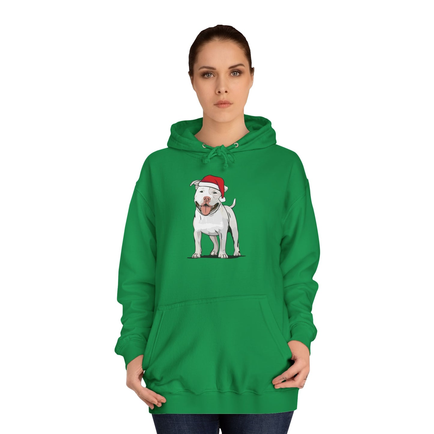 Pit Bull Terrier Dog Holiday Hoodie, Christmas Pullover Hooded Sweatshirt, Xmas Santa White Pitbull Dogs Apparel Hoodies Sweatshirts