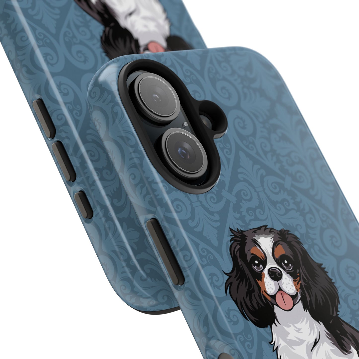 Tricolor Cavalier King Charles Spaniel Dog Phone Case, Tough Phone Cases Pet Dogs Blue Pattern