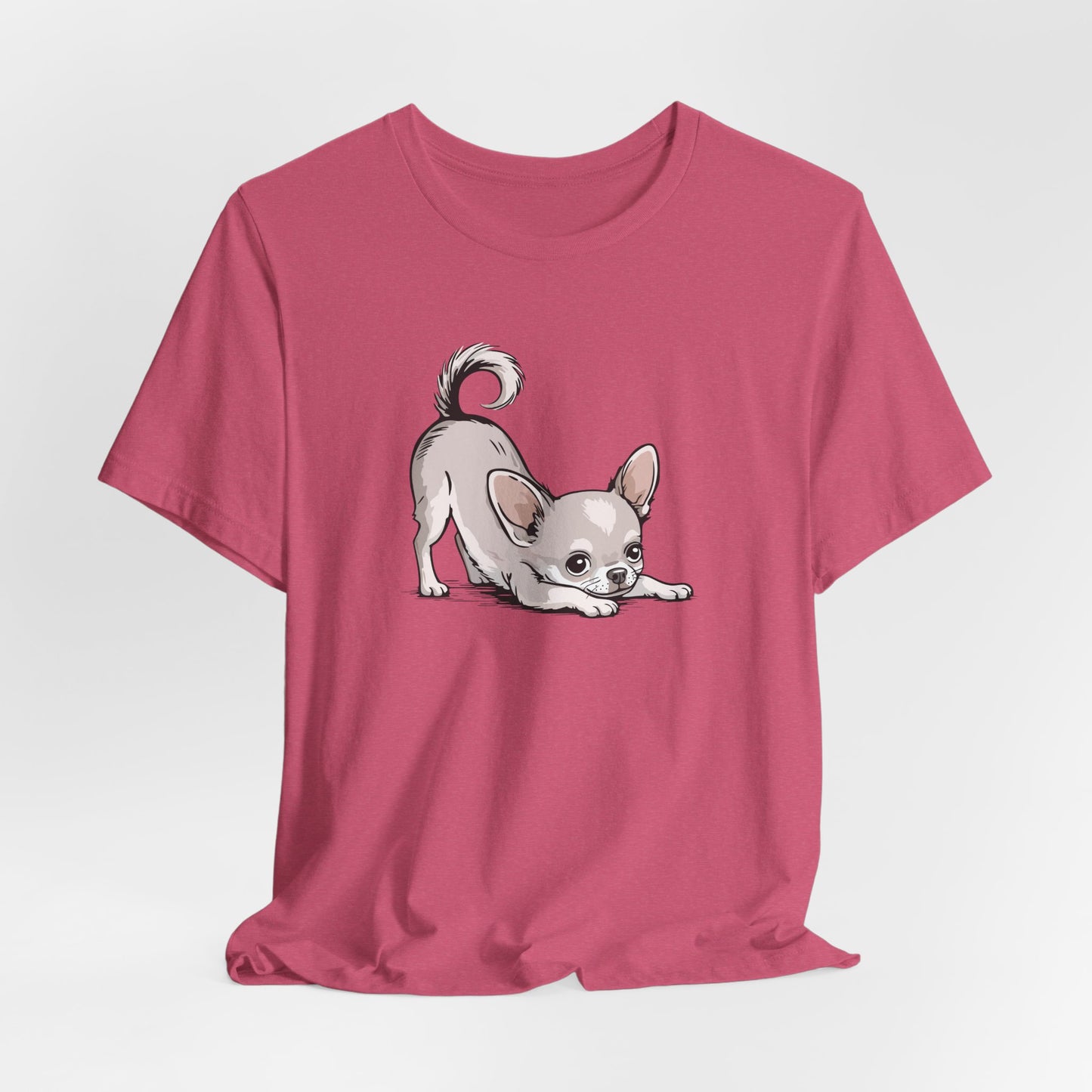 Playful Stretching Chihuahua Dog T-Shirt | Cute Puppy Dogs Illustration Tee, Cotton Chihuahuas Apparel, Pet Owner Shirts