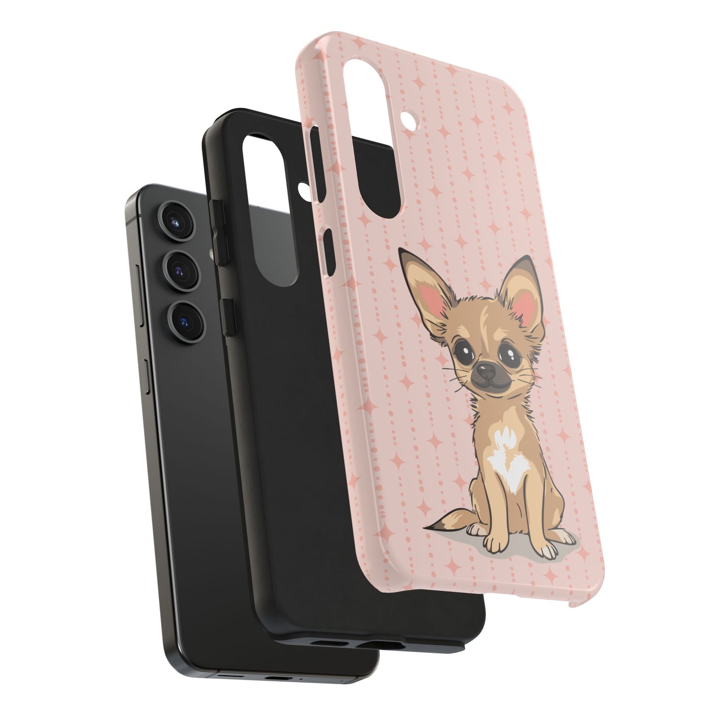 Tan Chihuahua Puppy Dog Phone Case, Tough Phone Cases Pet Dogs Retro Pink Pattern