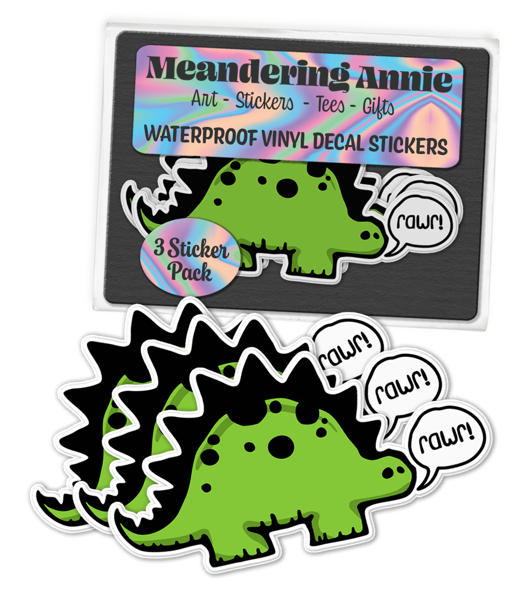 4" Rawr! Dinosaur Sticker - Dino Stegosaurus Funny Dinosaurs Vinyl Decal Stickers Waterproof Outdoor Decals