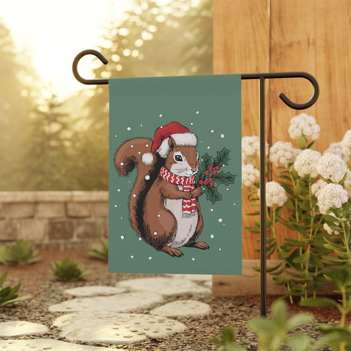 Santa Squirrel Garden Flag, Christmas Decor Yard Banner, Holiday Decorations, Xmas Squirrels Outdoor Flags