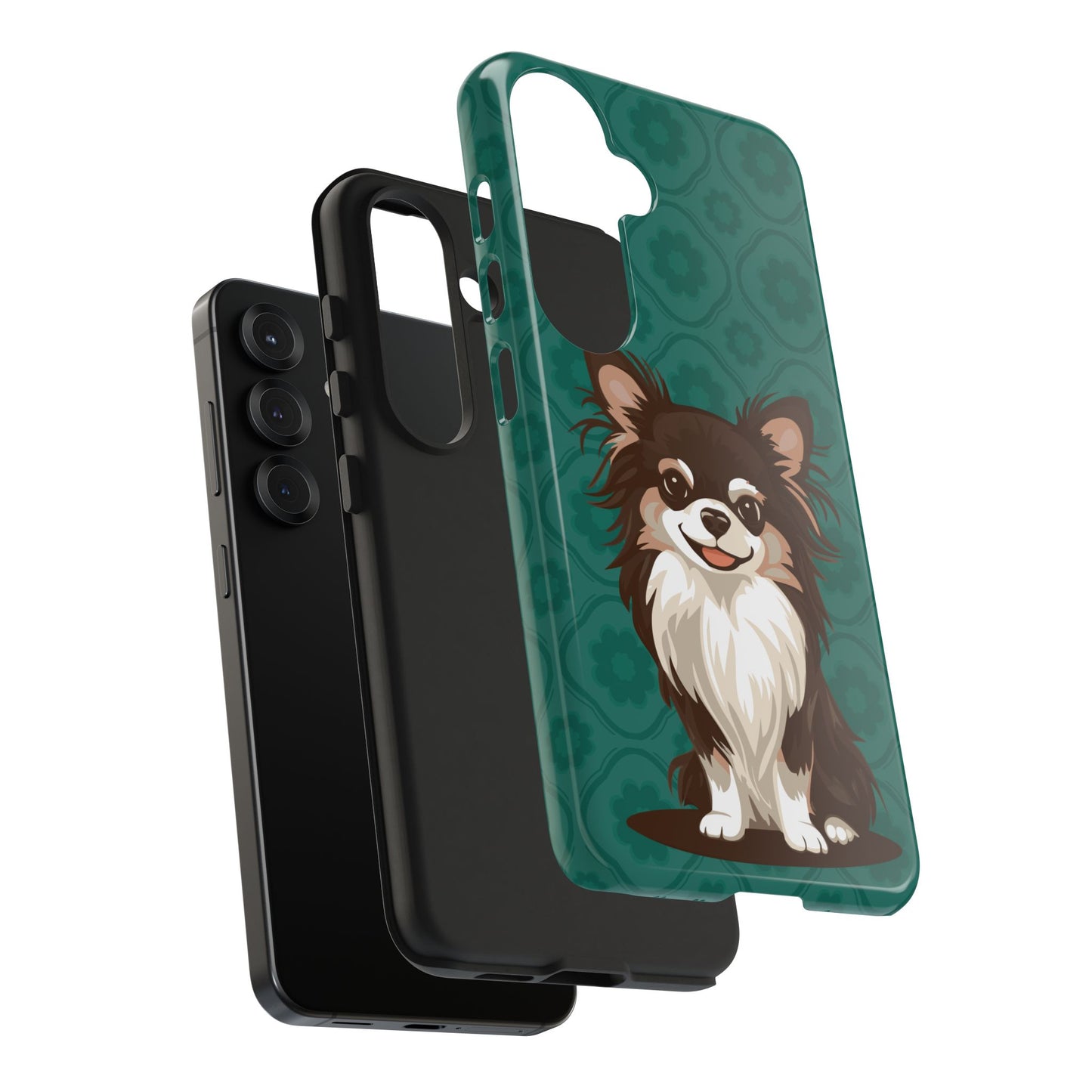 Long Haired Chihuahua Dog Phone Case, Tough Phone Cases Pet Dogs Teal Pattern
