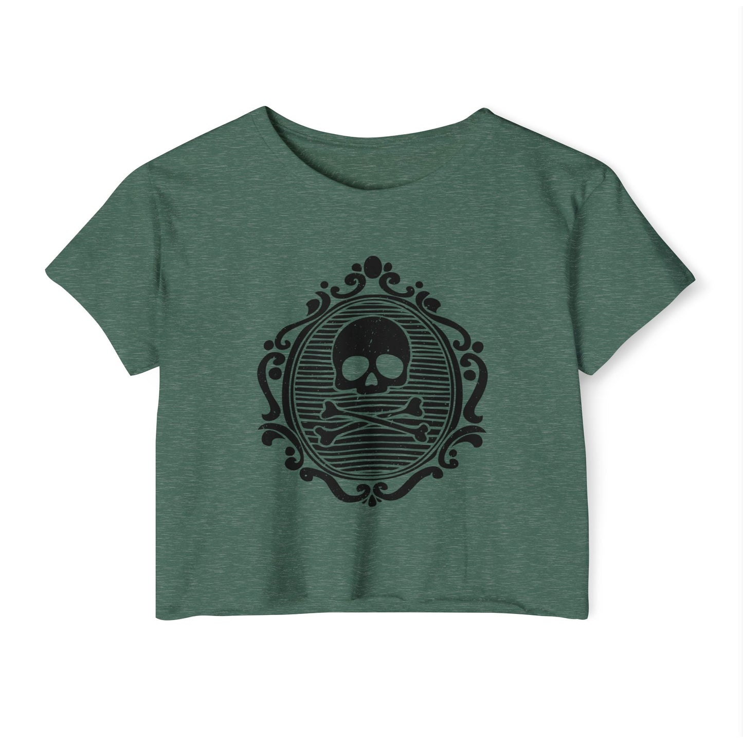 Gothic Skull Crop Top, Festival Shirt, Women's Halloween Boho Tee, Vintage Cameo Skulls Cropped T-Shirt, Alternative Fashion