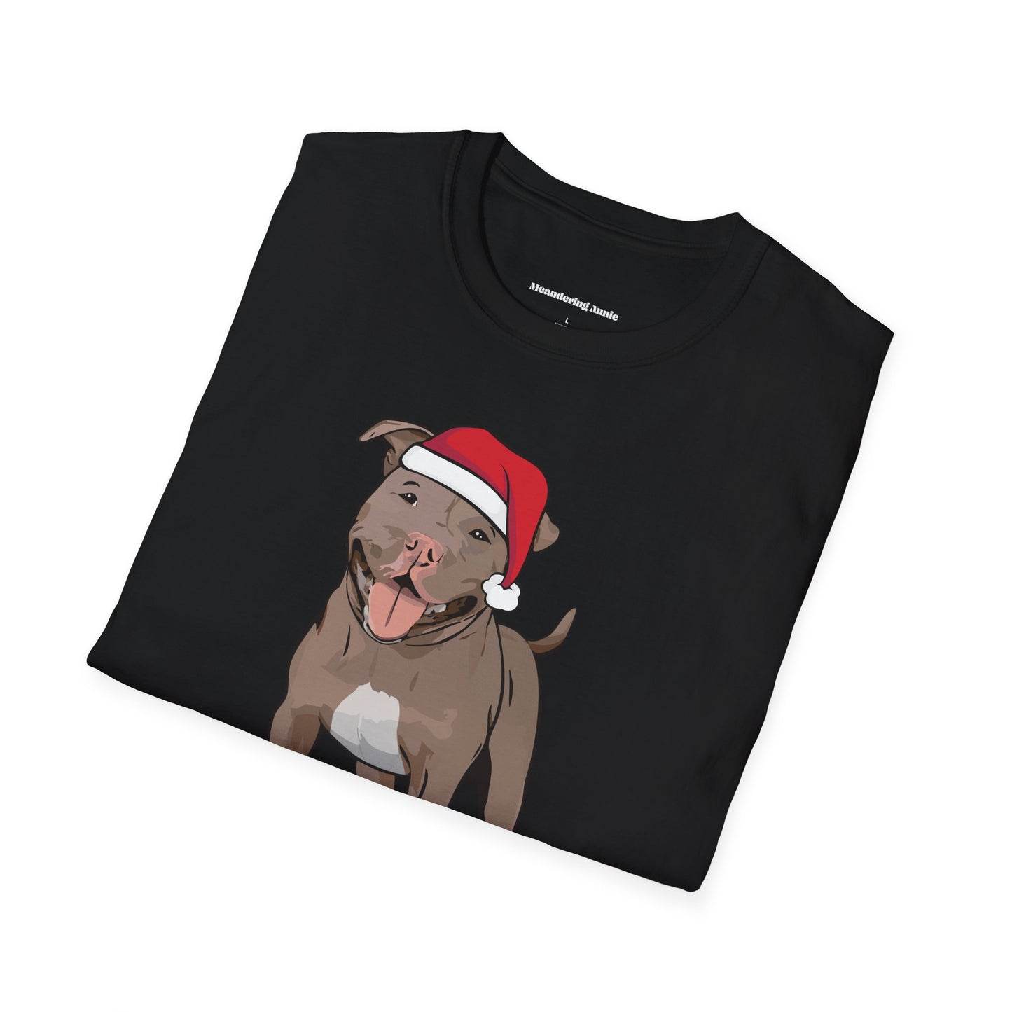 Santa Pitbull Dog Christmas Tee, Holiday Brown Pit Bull Terrier Dogs Pet Lover T-shirt, Family Xmas Shirts, Mens Womens Unisex Tees