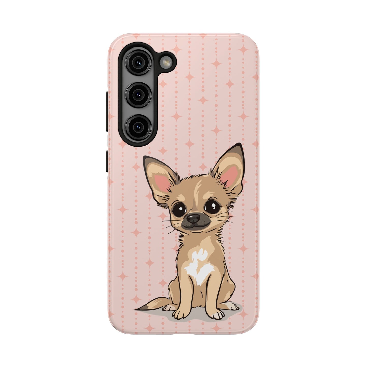 Tan Chihuahua Puppy Dog Phone Case, Tough Phone Cases Pet Dogs Retro Pink Pattern