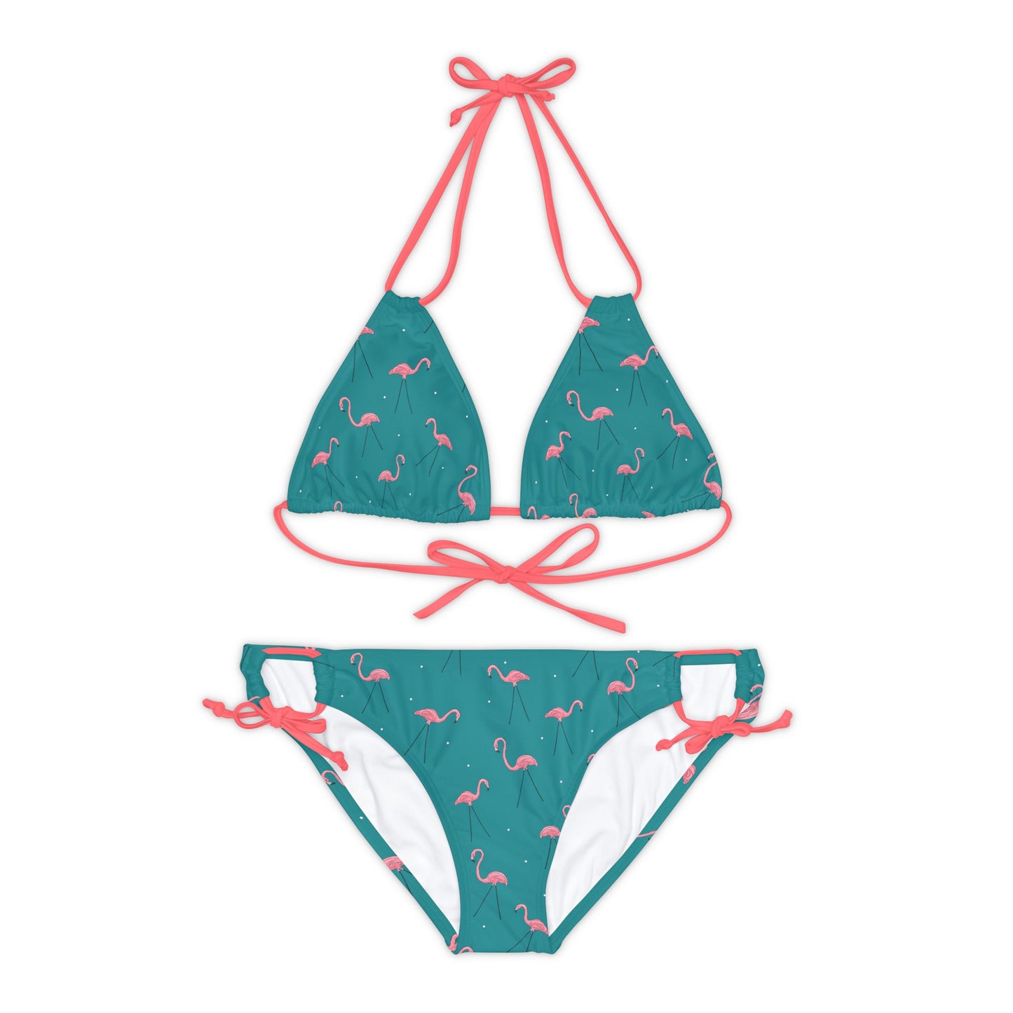 Pink Plastic Flamingos Teal Bikini 2 Piece Swimsuit Set - Womens Lawn Flamingo Bikini