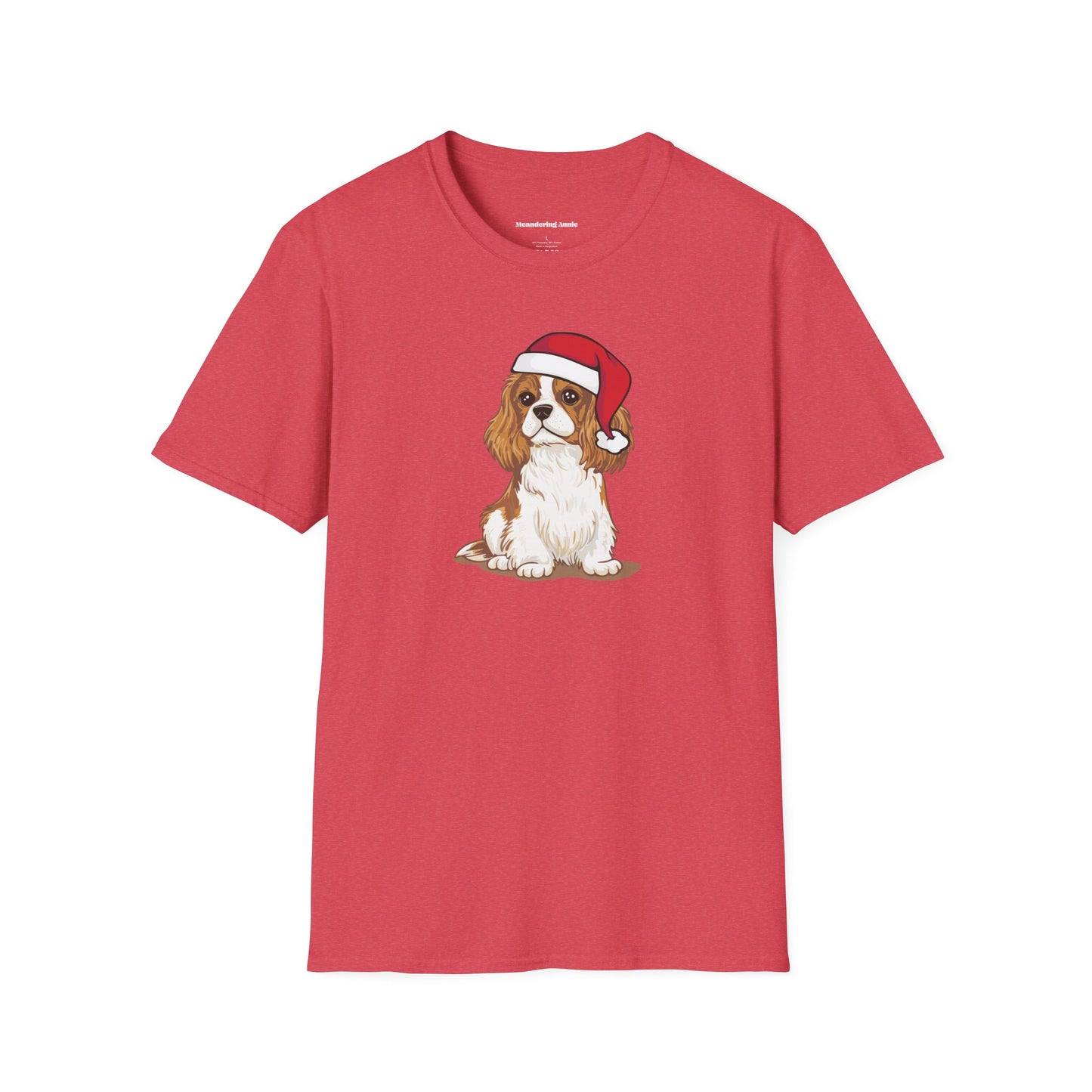 Christmas Blenheim Cavalier King Charles Spaniel Dog T-Shirt, Festive Holiday Xmas Pet Puppy Dogs In Santa Hat Cotton Tee Shirts