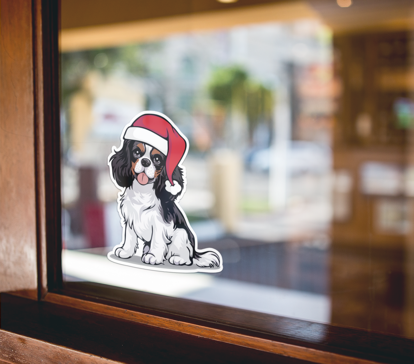 3" Christmas Cavalier Kings Charles Spaniel Dog Sticker - Santa Dogs Holiday Decal Stickers