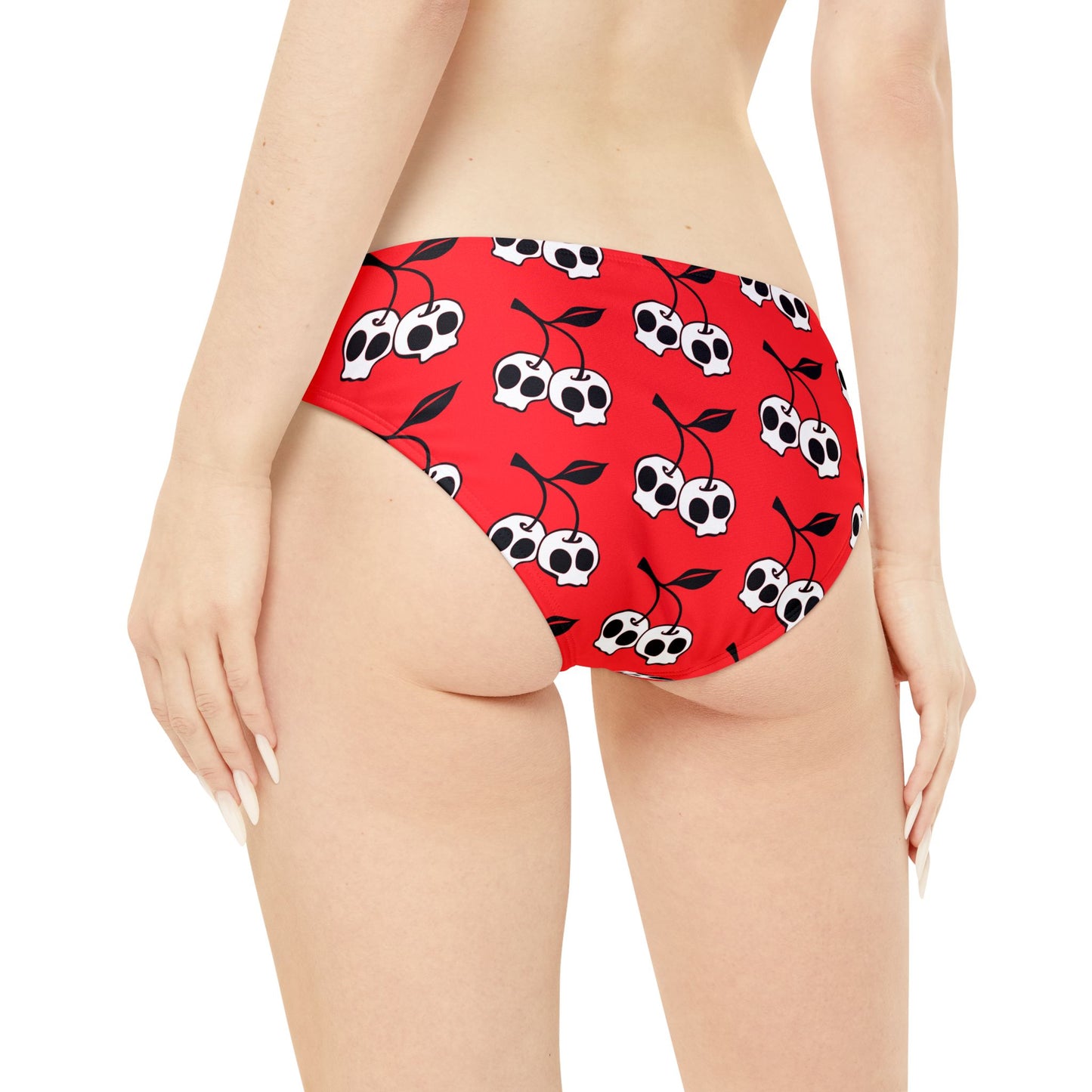 Cherry Skulls Red Strappy Bikini Set - 2 Piece Swimsuit Top & Bottom with Cherries Skull Print Women's Swimwear