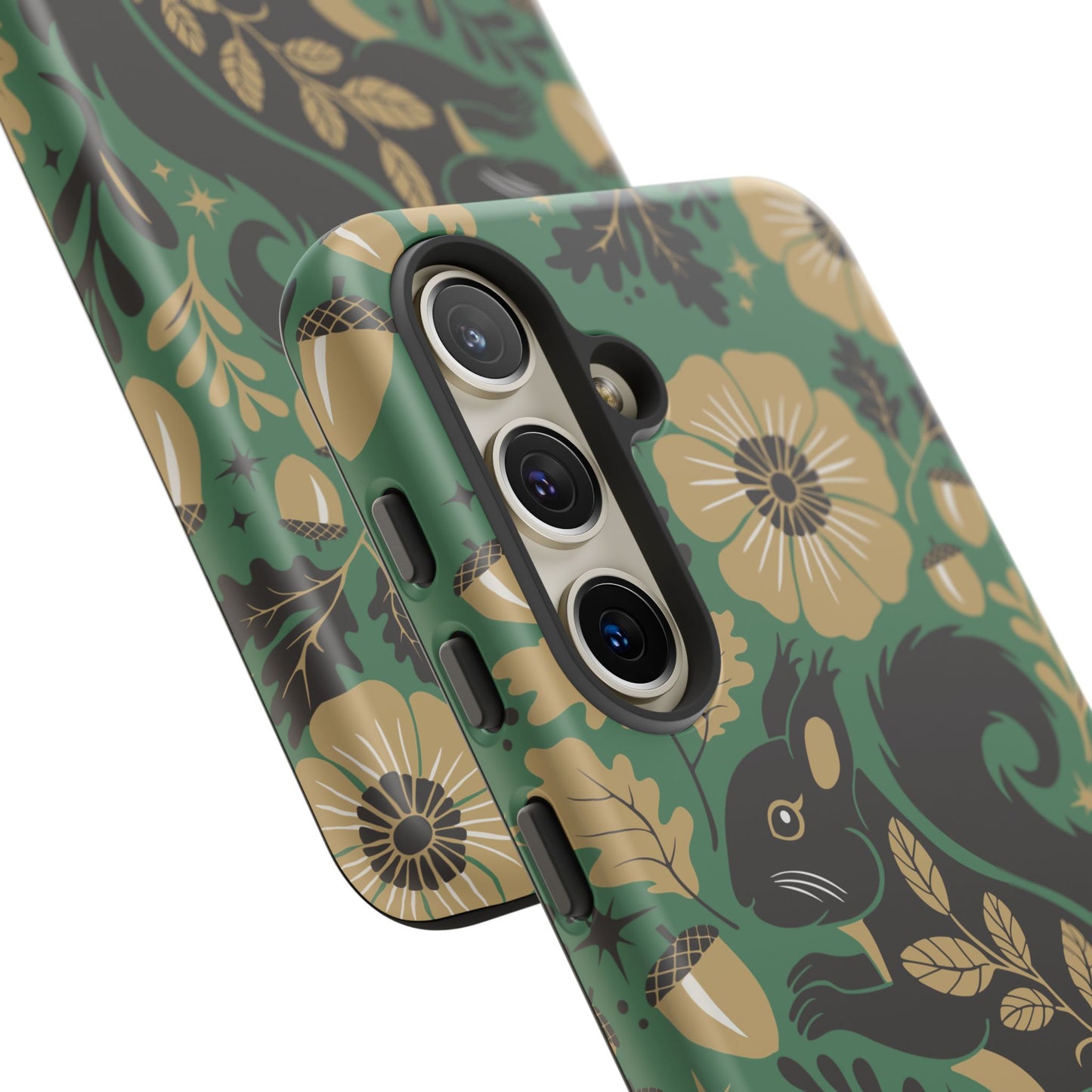 Green Squirrel Floral Pattern Cell Phone Case | Botanical Folk Art Acorn Leaves Design, Iphone Google Pixel Samsung Cases Matte Finish