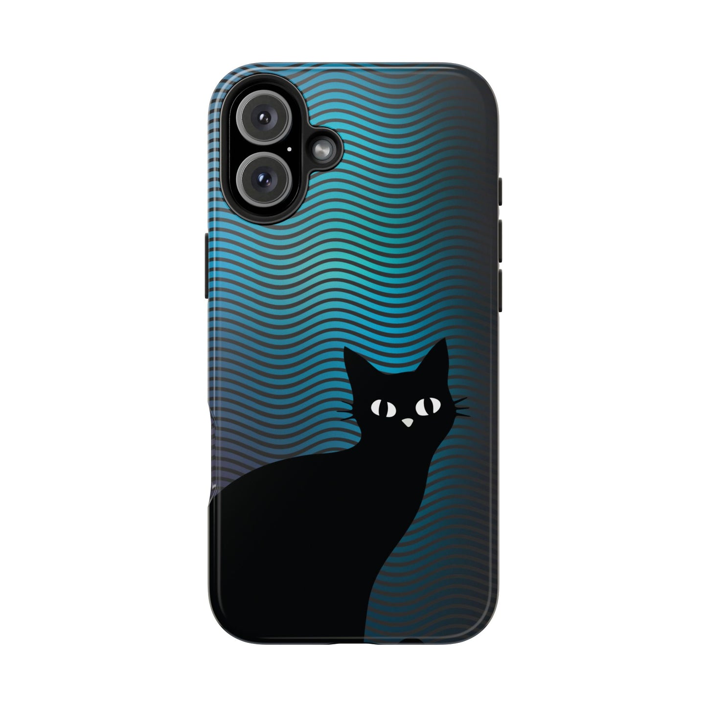 Black Cat Cell Phone Case | Peeking Kitty Graphic on Wavy Teal Background