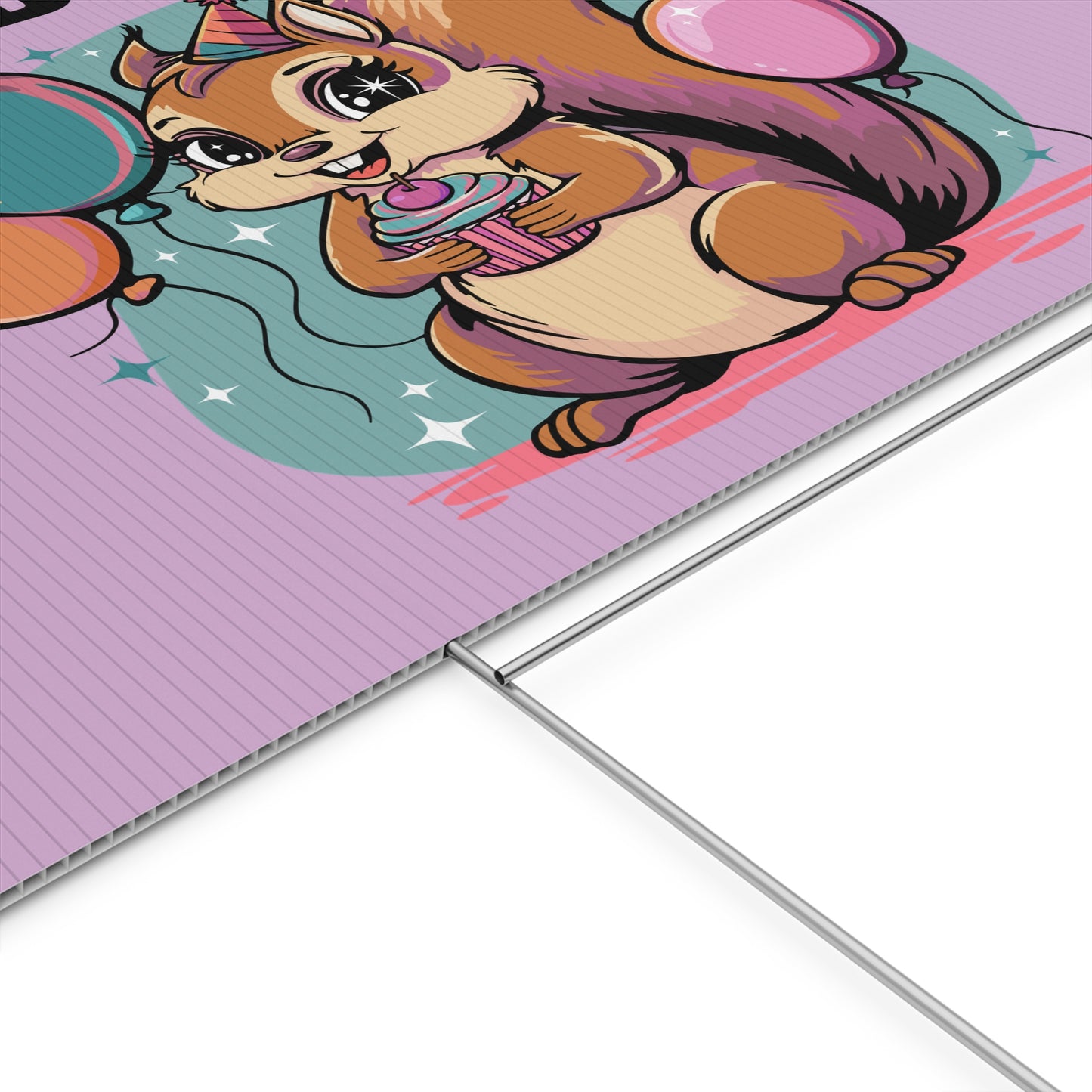 Happy Birthday Party Squirrel Plastic Yard Sign Purple Squirrels Balloons Cupcake Celebration Squirrels B-day Yard Signs