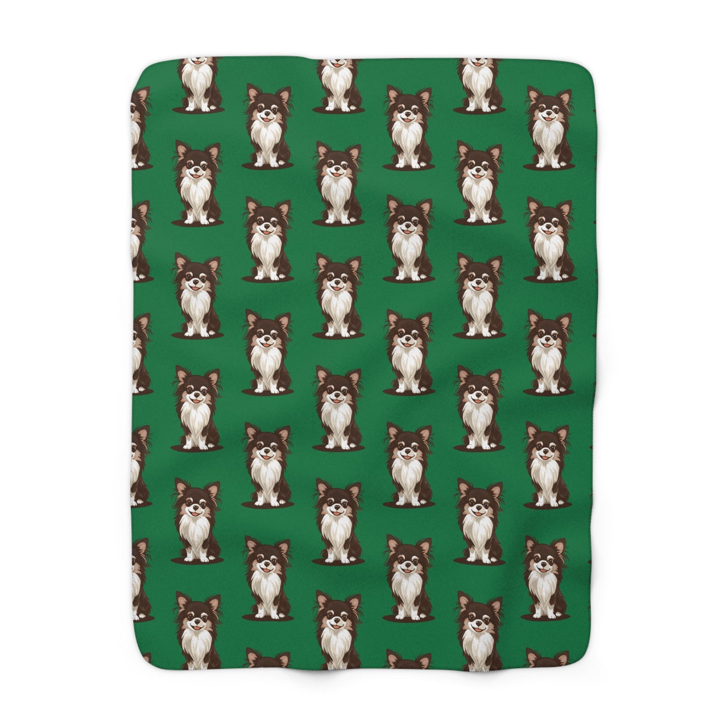 Long Haired Chihuahua Dog Green Sherpa Fleece Blanket Cute Doggy Puppy Print, Green Chihuahuas Pattern Throw Blankets Bedding