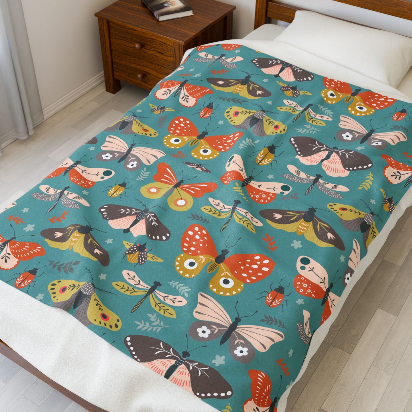Flutter Frolic Moth, Butterfly, Dragonfly, Bugs Velveteen Plush Blanket, Thow Blankets Bedding Home Bedroom Decor