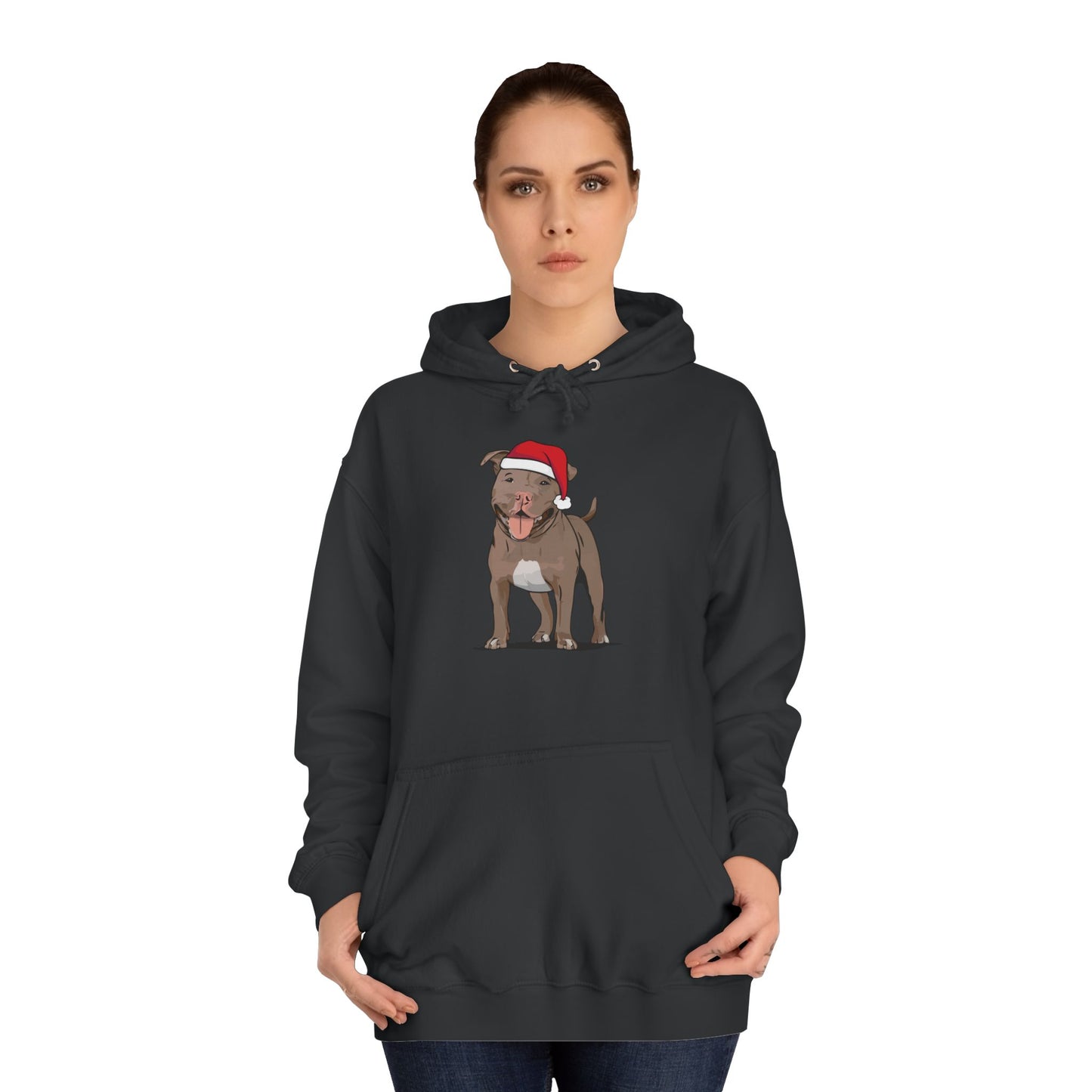 Pit Bull Terrier Dog Holiday Hoodie, Christmas Pullover Hooded Sweatshirt, Xmas Santa Brown Pitbull Dogs Apparel Hoodies Sweatshirts