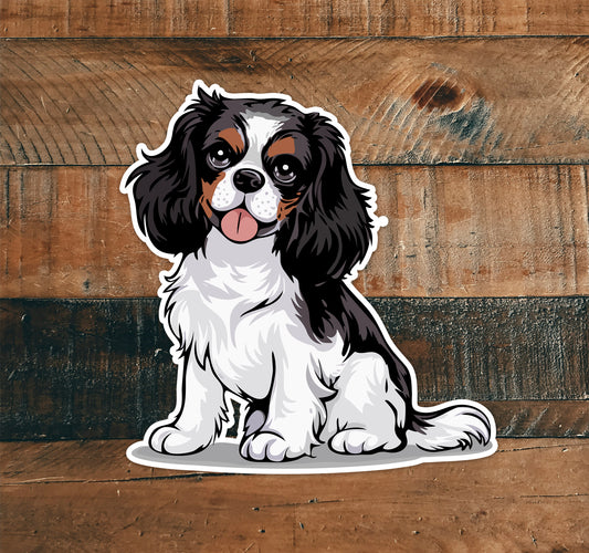 3.5" Tricolor Cavalier King Charles Spaniel Dog Sticker - Black, Brown, & White Cavaliers Puppy Dogs Vinyl Decal Stickers Waterproof Decals