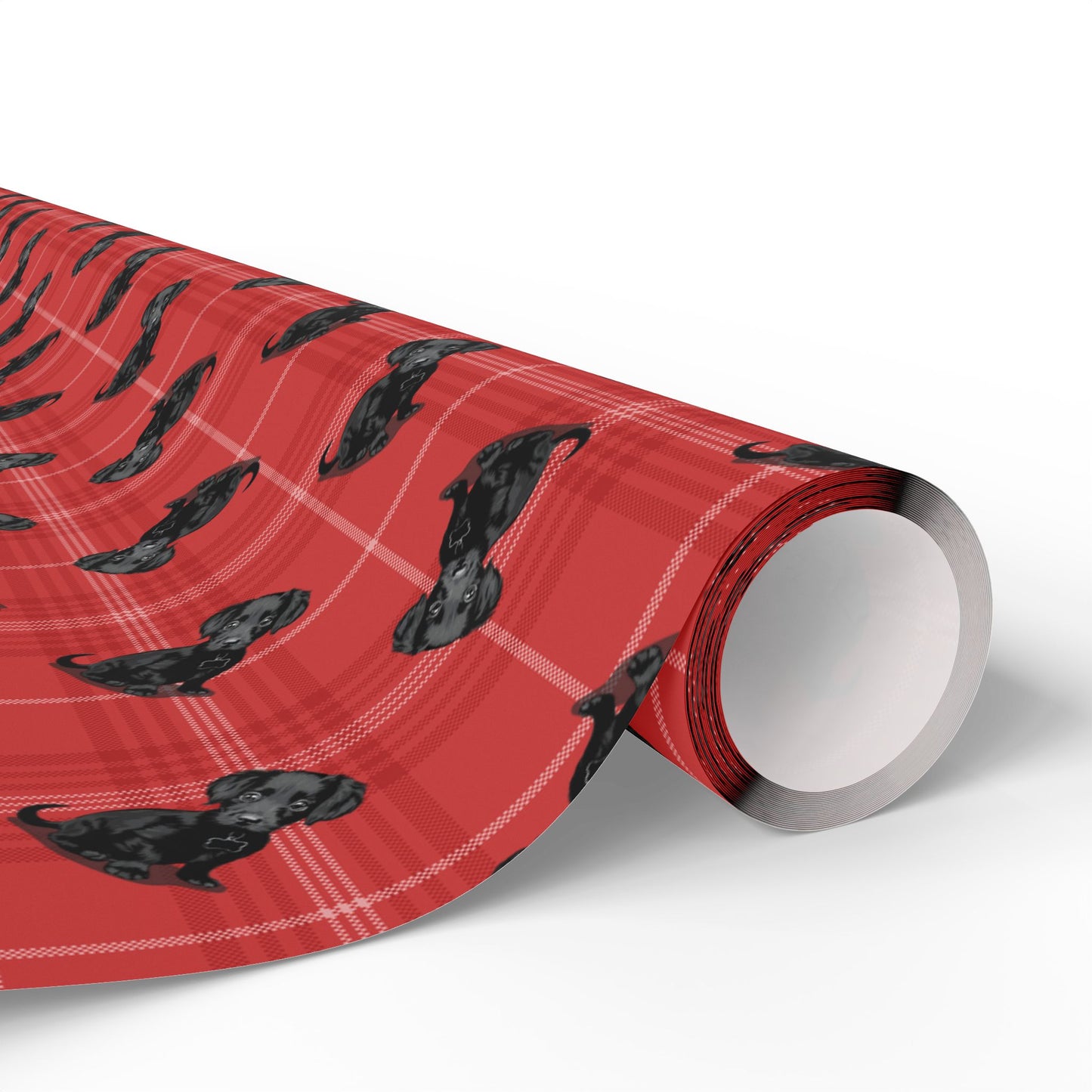 Black Chiweenie Puppy Dog Wrapping Paper, Red Plaid Dogs Print Gift Wrap Roll, Christmas Holiday Birthday Matte Wrapping Papers
