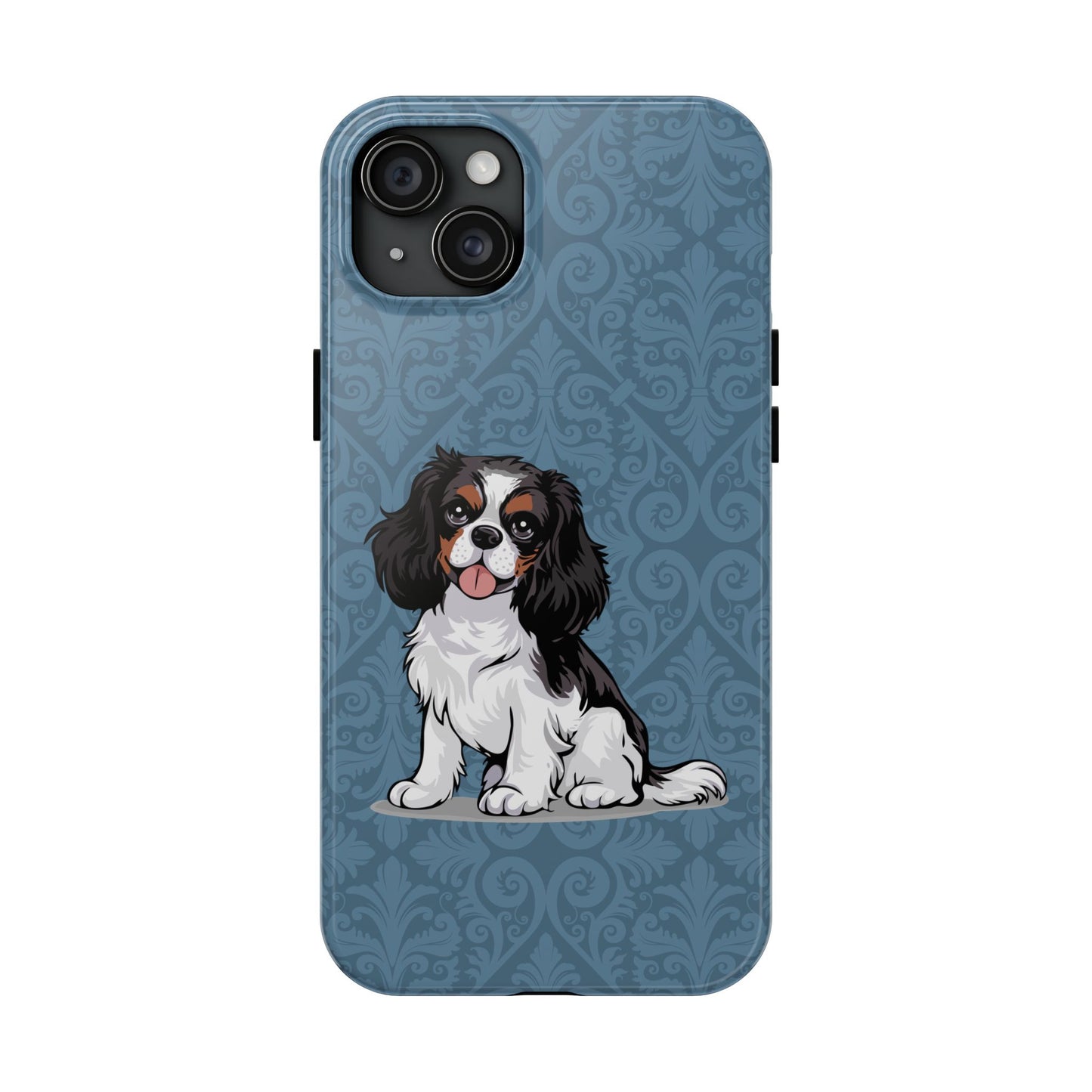 Tricolor Cavalier King Charles Spaniel Dog Phone Case, Tough Phone Cases Pet Dogs Blue Pattern
