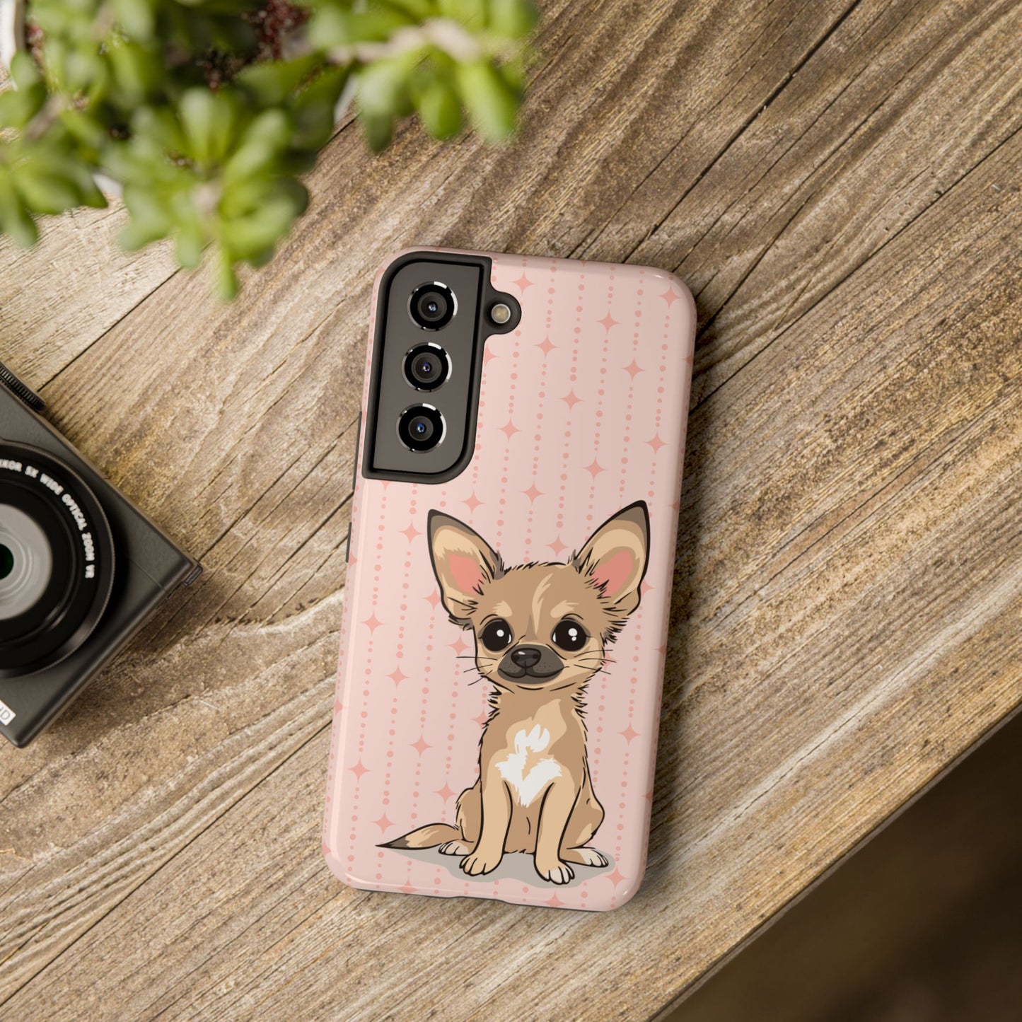 Tan Chihuahua Puppy Dog Phone Case, Tough Phone Cases Pet Dogs Retro Pink Pattern