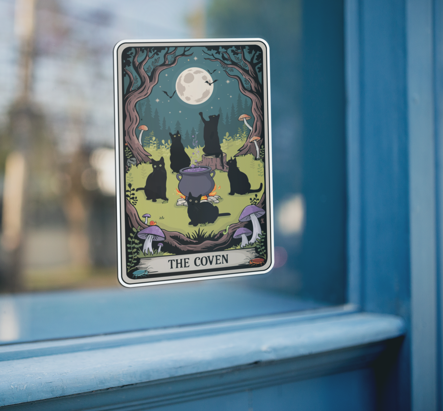 4" The Coven Witchy Black Cats Tarot Card Sticker - Halloween Vinyl Decal Stickers Goth Cat Tarot Cards Design Waterproof Decals