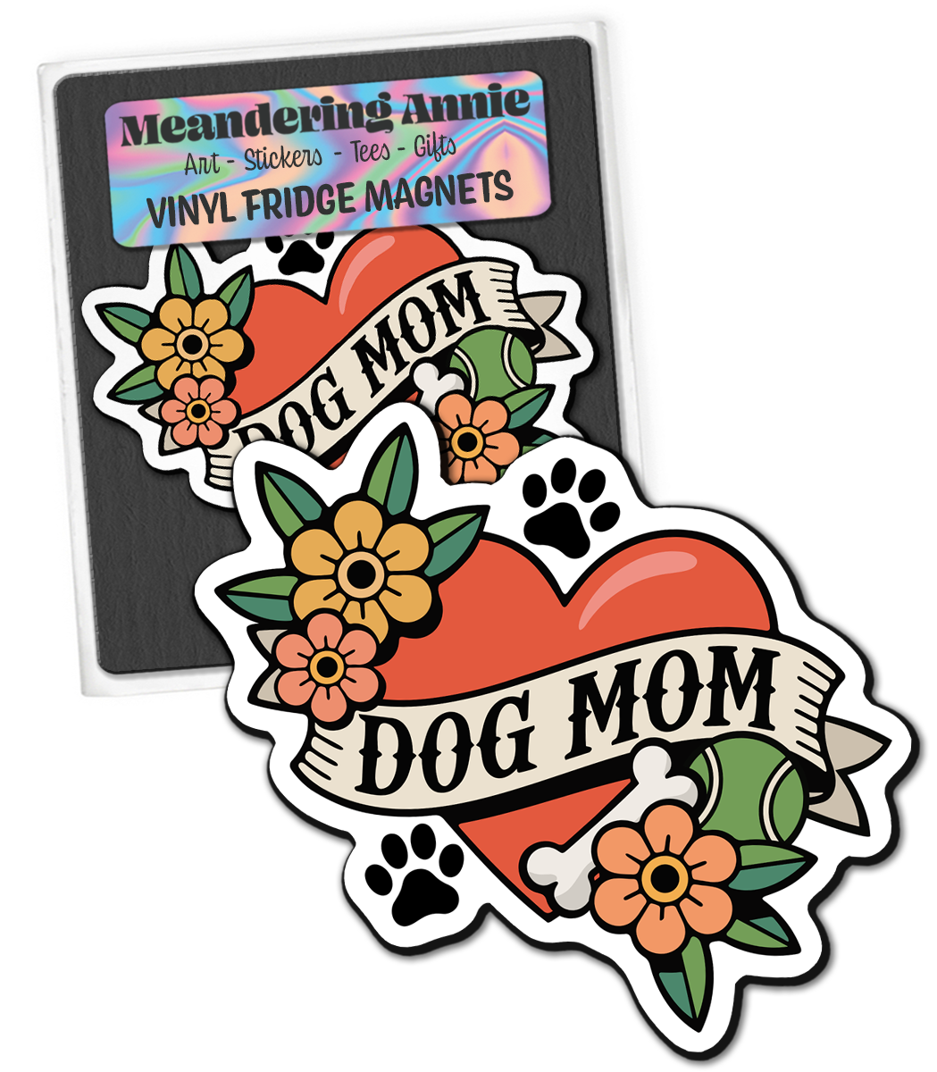 Dog Mom Heart Tattoo Magnet - 4" Furbaby Pet Parent Dog Ladies Vinyl Magnets Indoor Outdoor, Puppy Dogs Love Tattoos