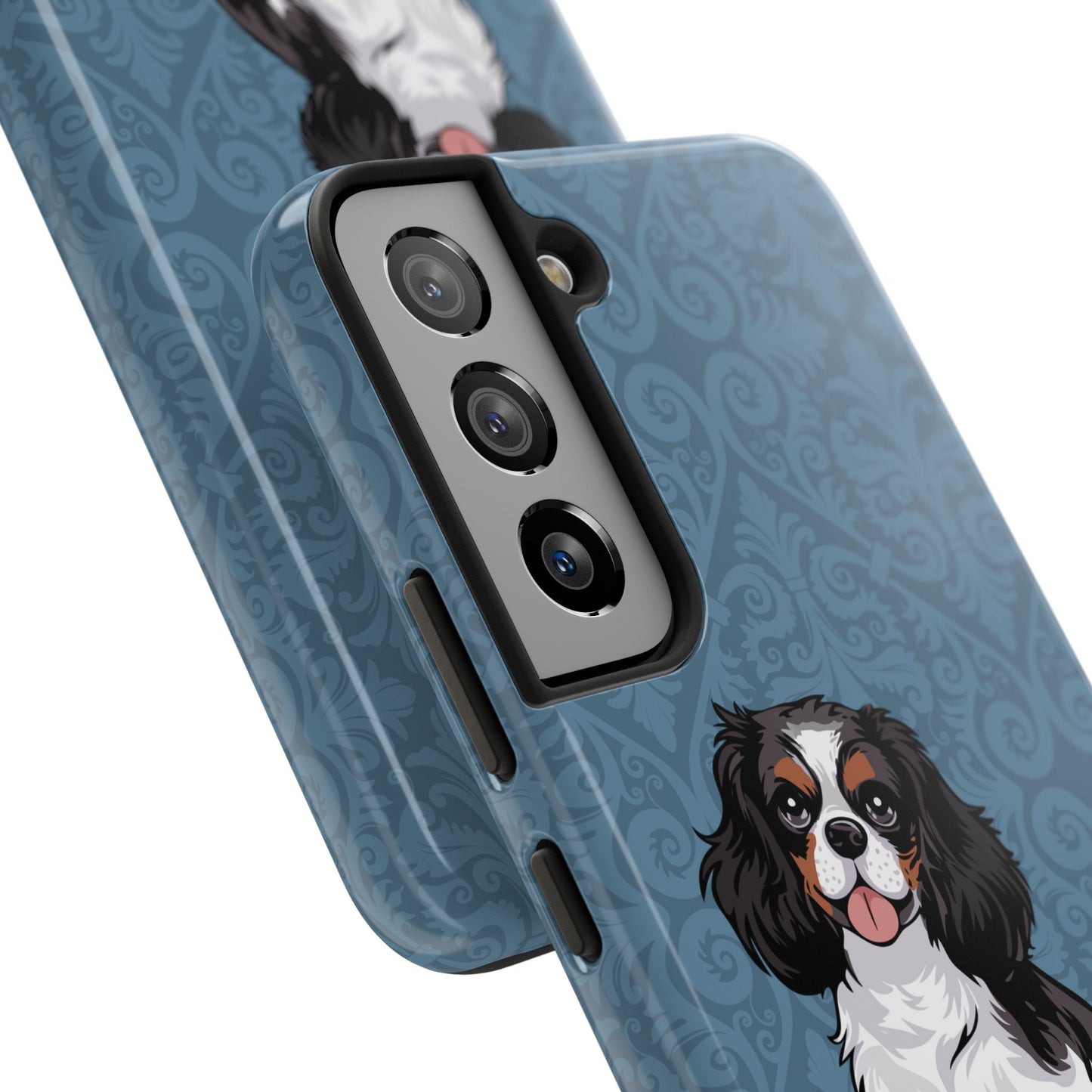 Tricolor Cavalier King Charles Spaniel Dog Phone Case, Tough Phone Cases Pet Dogs Blue Pattern
