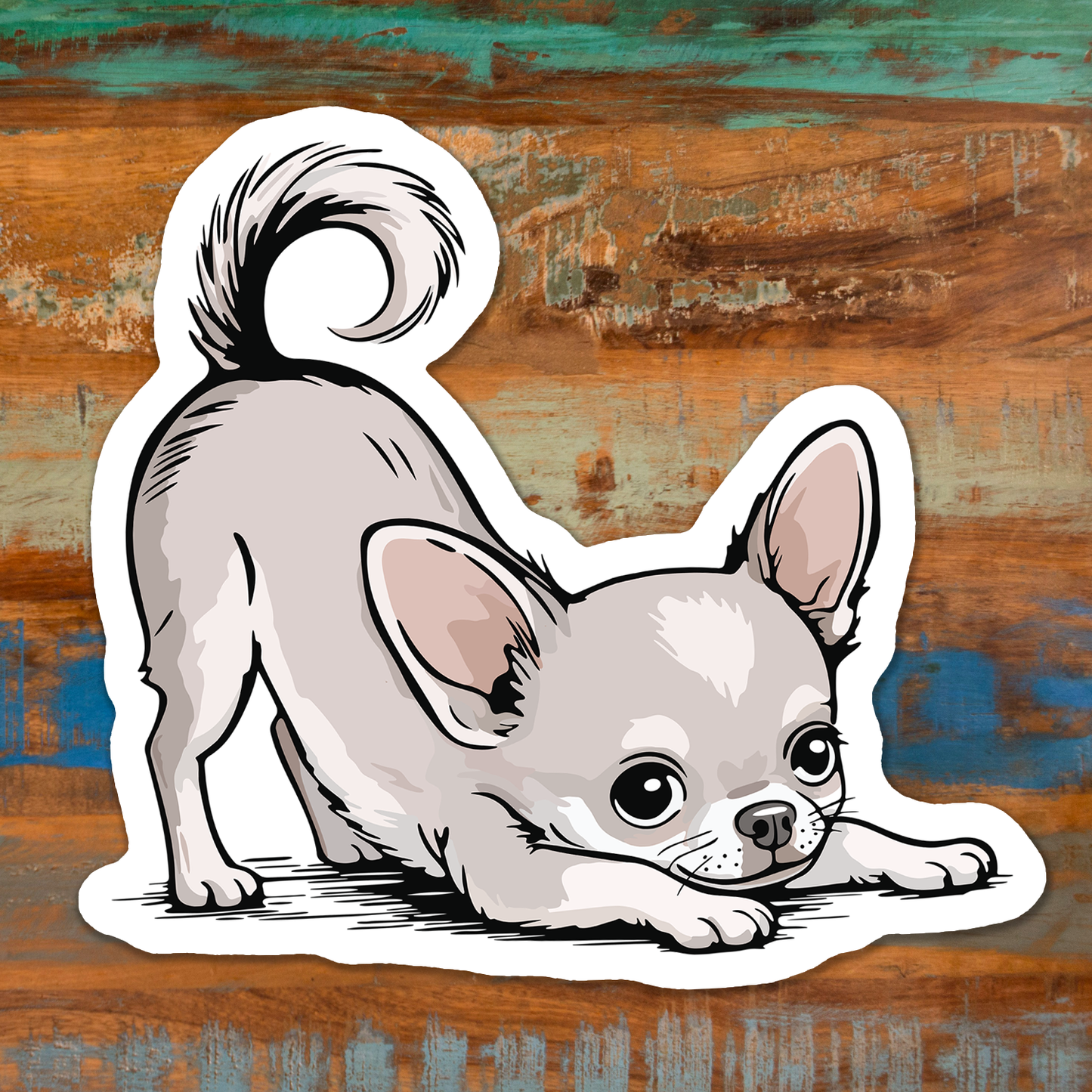 3" Playful Chihuahua Puppy Sticker - Downward Dog Stretching Chihuahuas Waterproof Vinyl Decal Stickers