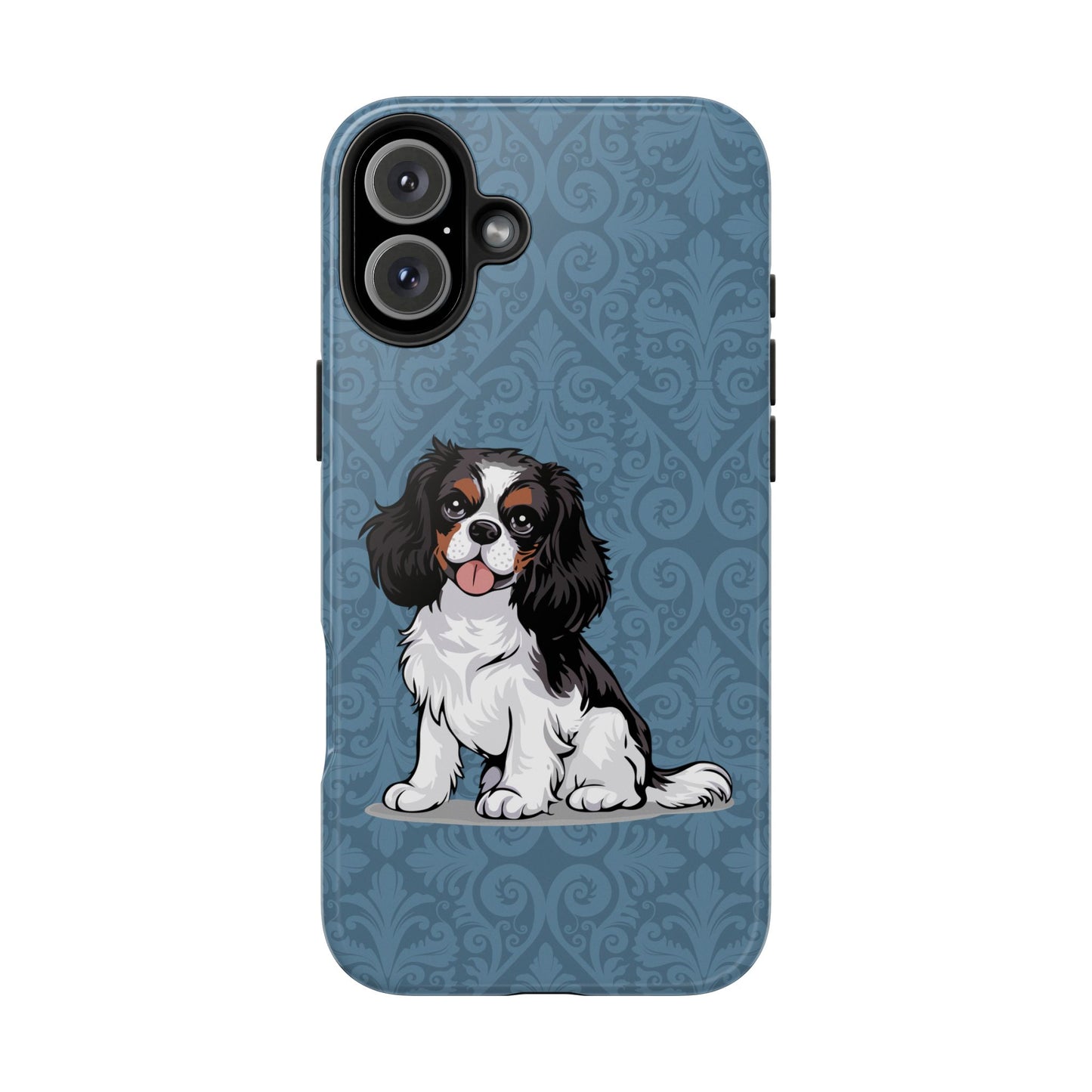 Tricolor Cavalier King Charles Spaniel Dog Phone Case, Tough Phone Cases Pet Dogs Blue Pattern