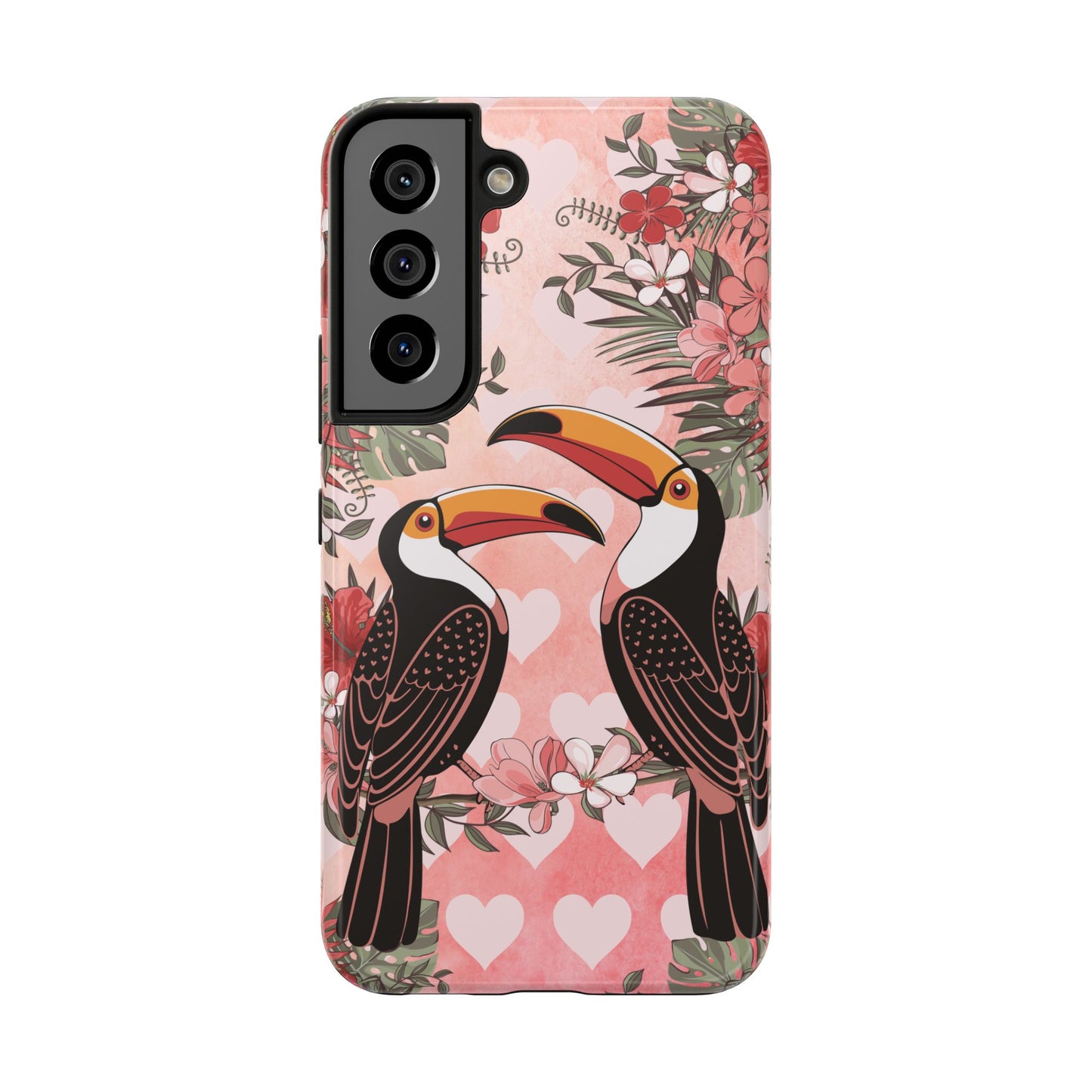 Toucan Tropical Love Birds Phone Case | Tropic Toucans Floral Hearts Art Cell Phone Cases