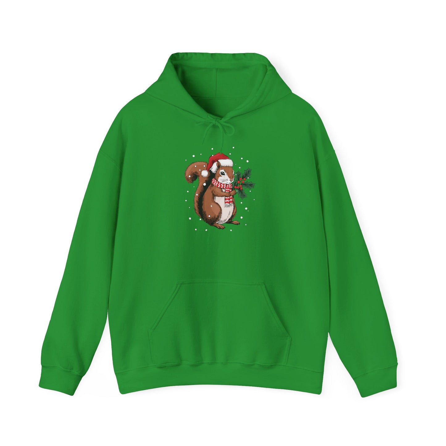 Christmas Squirrel Pullover Hoodie, Festive Holiday Xmas Squirrels In Santa Hat Hooded Sweatshirt, Cute Snowy Winter Unisex Hoodies