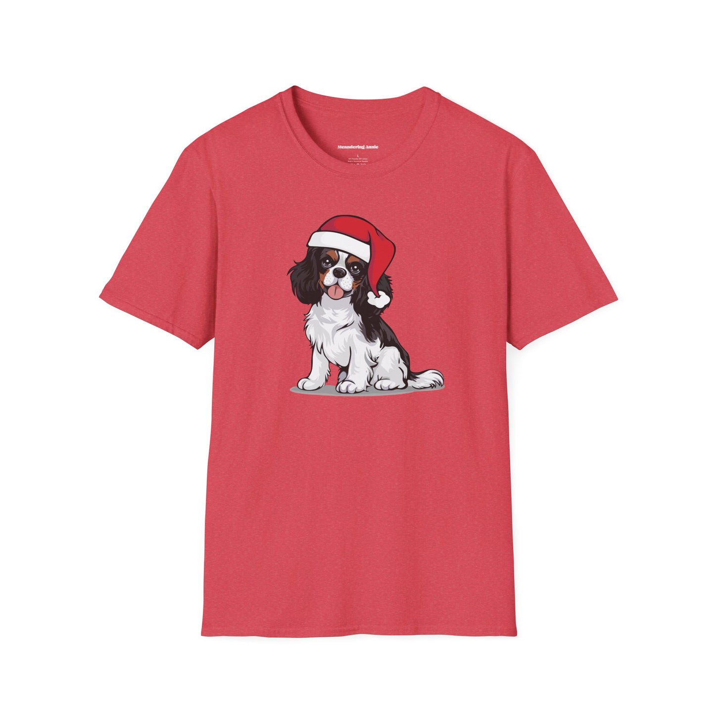 Christmas Cavalier King Charles Spaniel Dog T-Shirt, Festive Holiday Xmas Pet Dogs In Santa Hat Cotton Tee