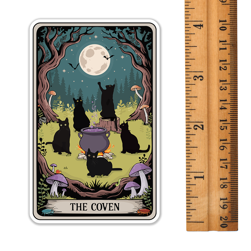 4" The Coven Witchy Black Cats Tarot Card Sticker - Halloween Vinyl Decal Stickers Goth Cat Tarot Cards Design Waterproof Decals