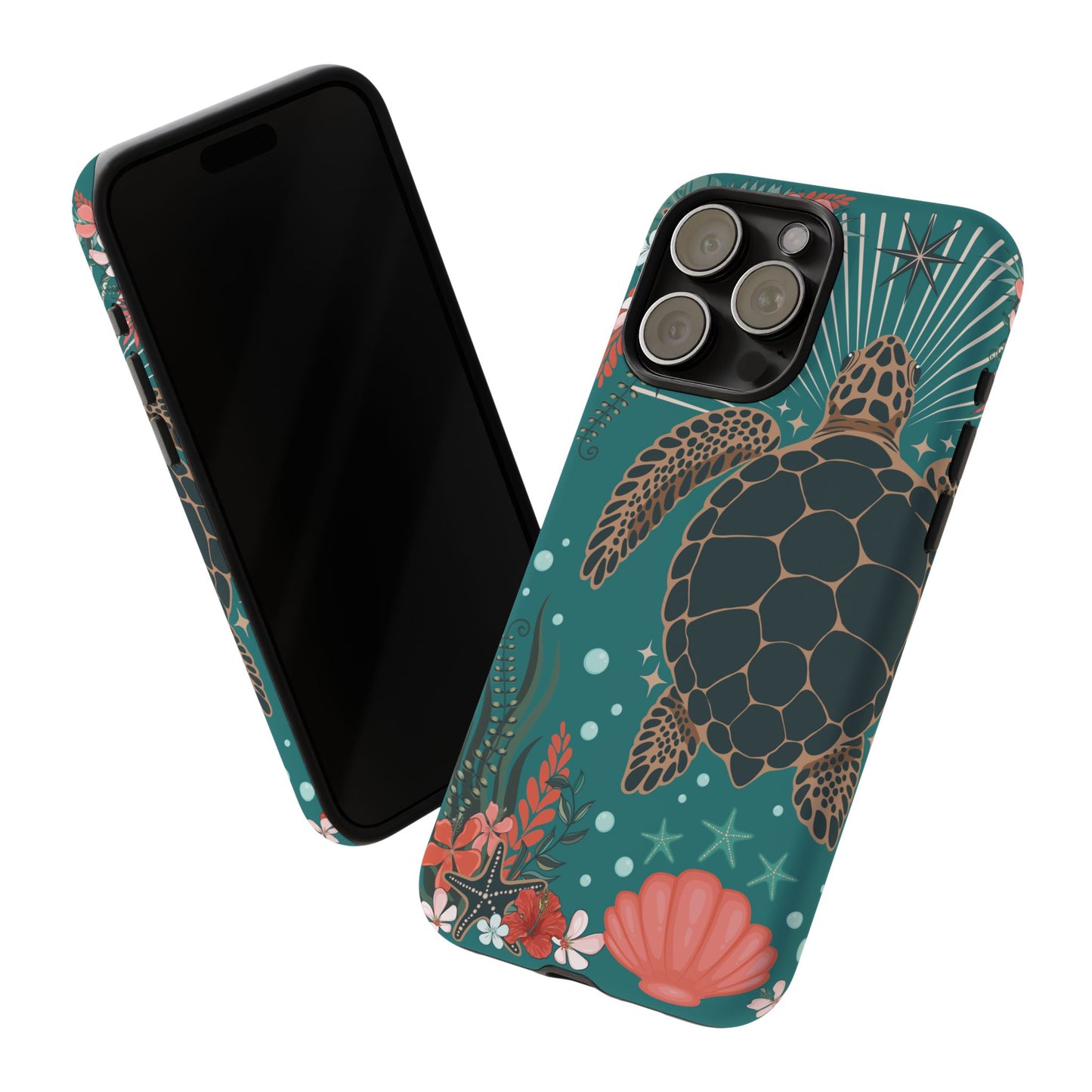 Sea Turtle Illustration Phone Case | Ocean Turtles Coral Floral Pattern Cell Phone Cases - Iphone, Google Pixel, Samsung - Matte Finish