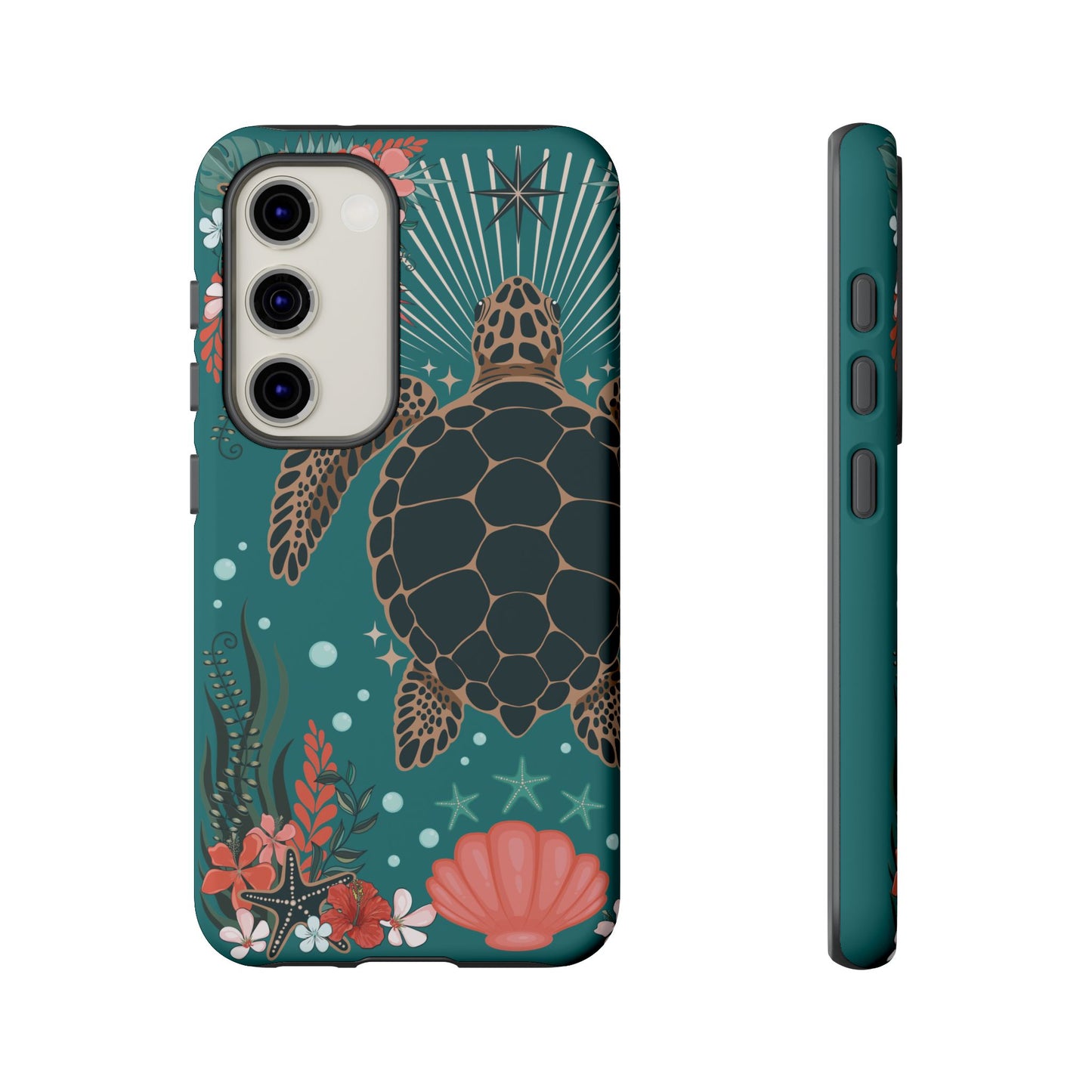 Sea Turtle Illustration Phone Case | Ocean Turtles Coral Floral Pattern Cell Phone Cases - Iphone, Google Pixel, Samsung - Matte Finish