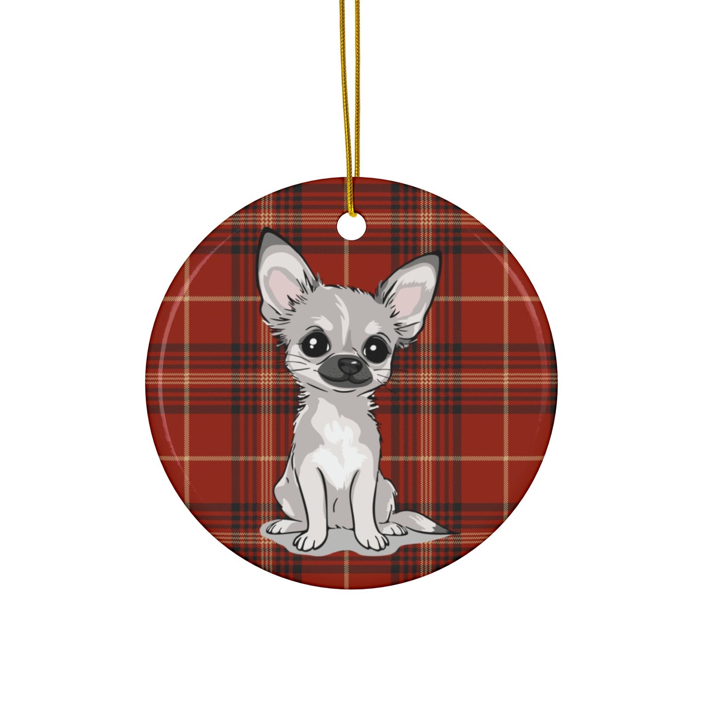 White Chihuahua Puppy Dogs Red Plaid Christmas Tree Ornament, Festive Xmas Holiday Decorations 1, 3, 5, 10 Pack Ornaments
