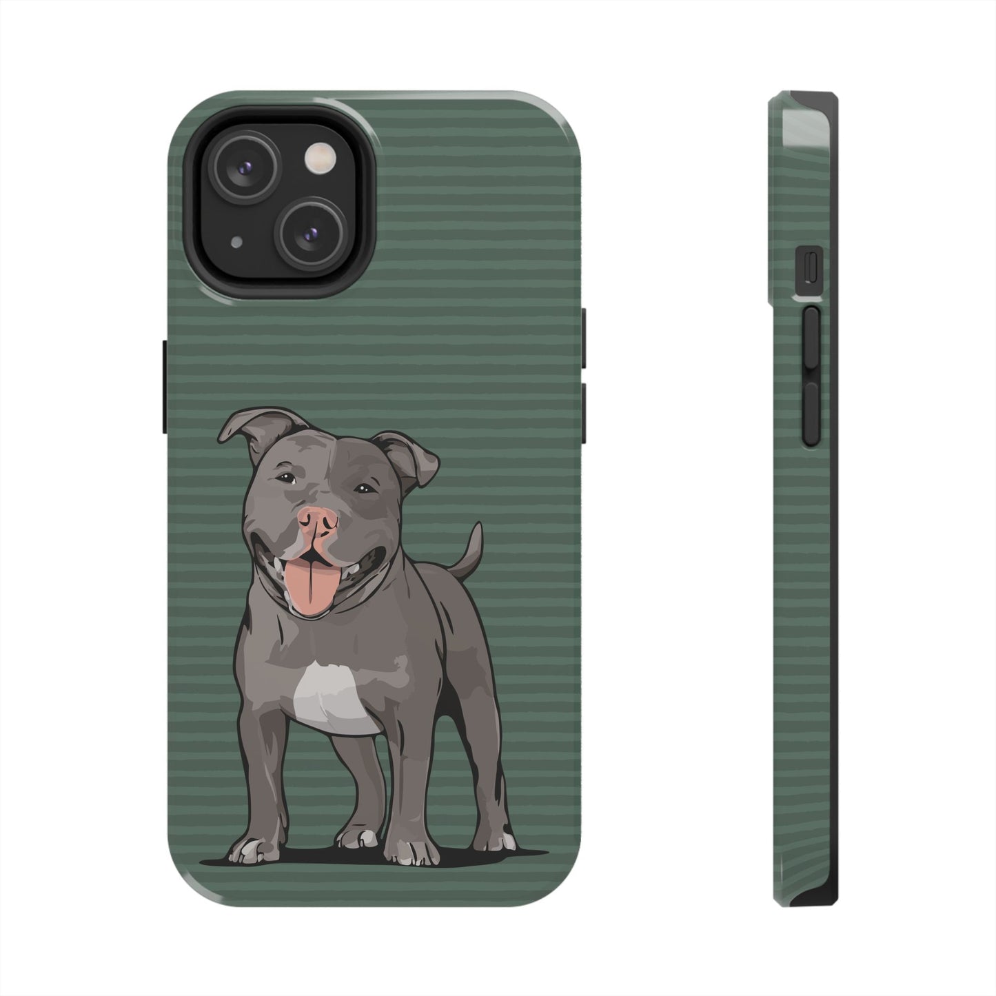Gray Pit Bull Terrier Dog Phone Case, Tough Phone Cases Pet Pitbull Dogs Green Stripe Pattern
